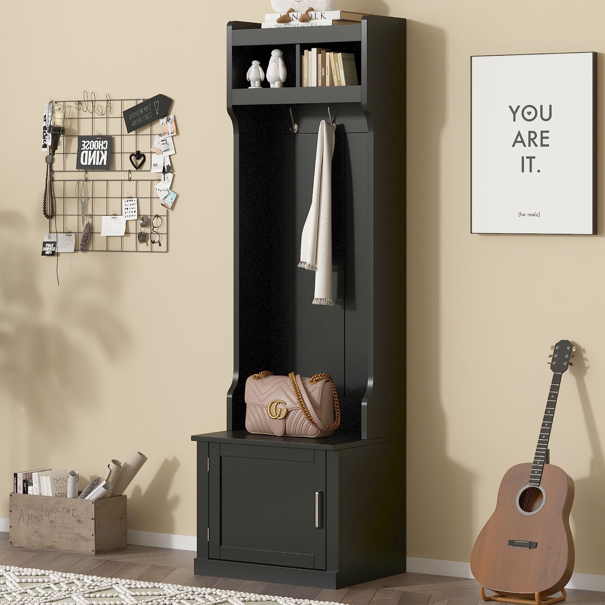 Yiekholo Casual 23.6-in Black Wood Hall Tree