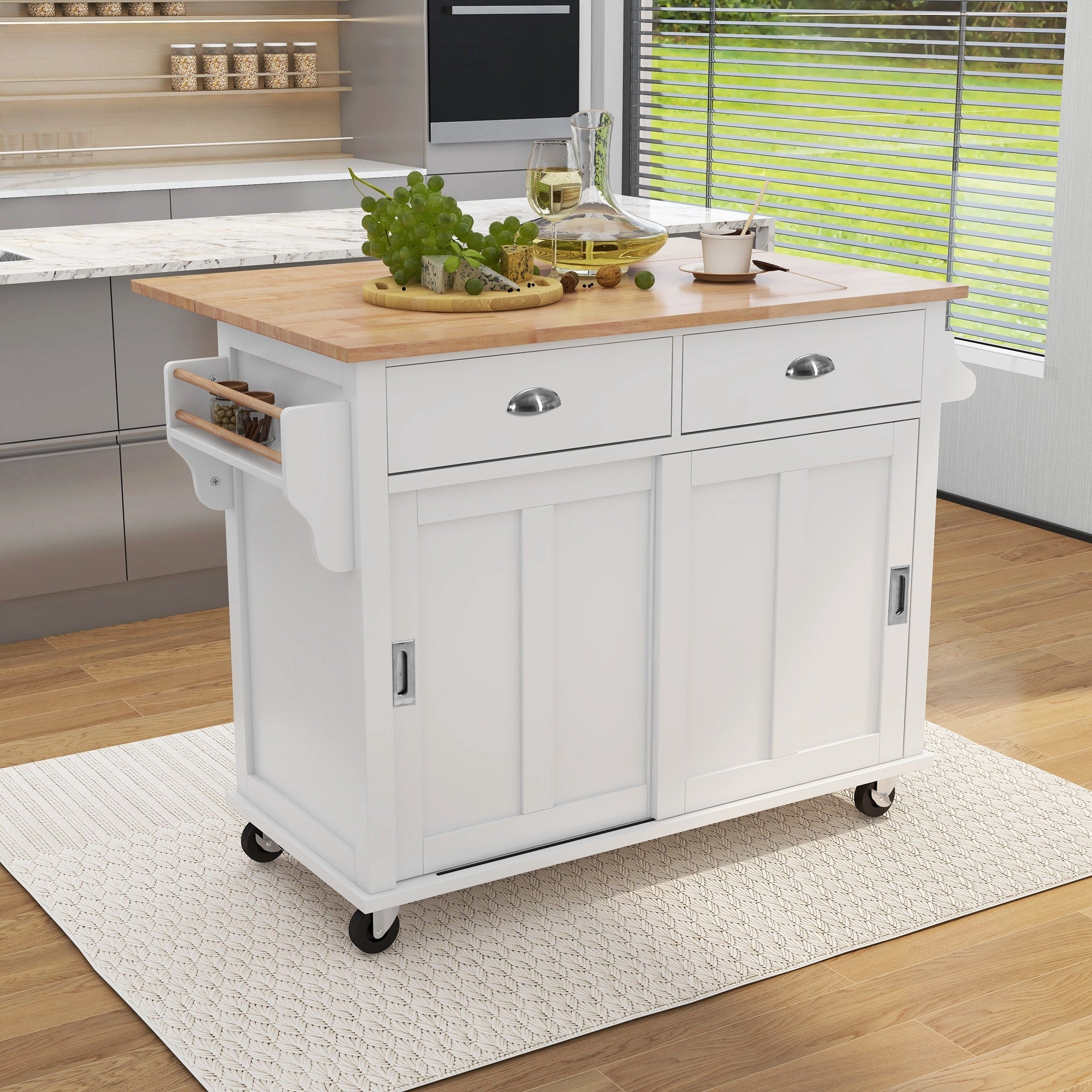 Nestfair White Wood Base with Mdf Wood Top Rolling Kitchen Island (20.5-in x 52.2-in x 36.6-in)