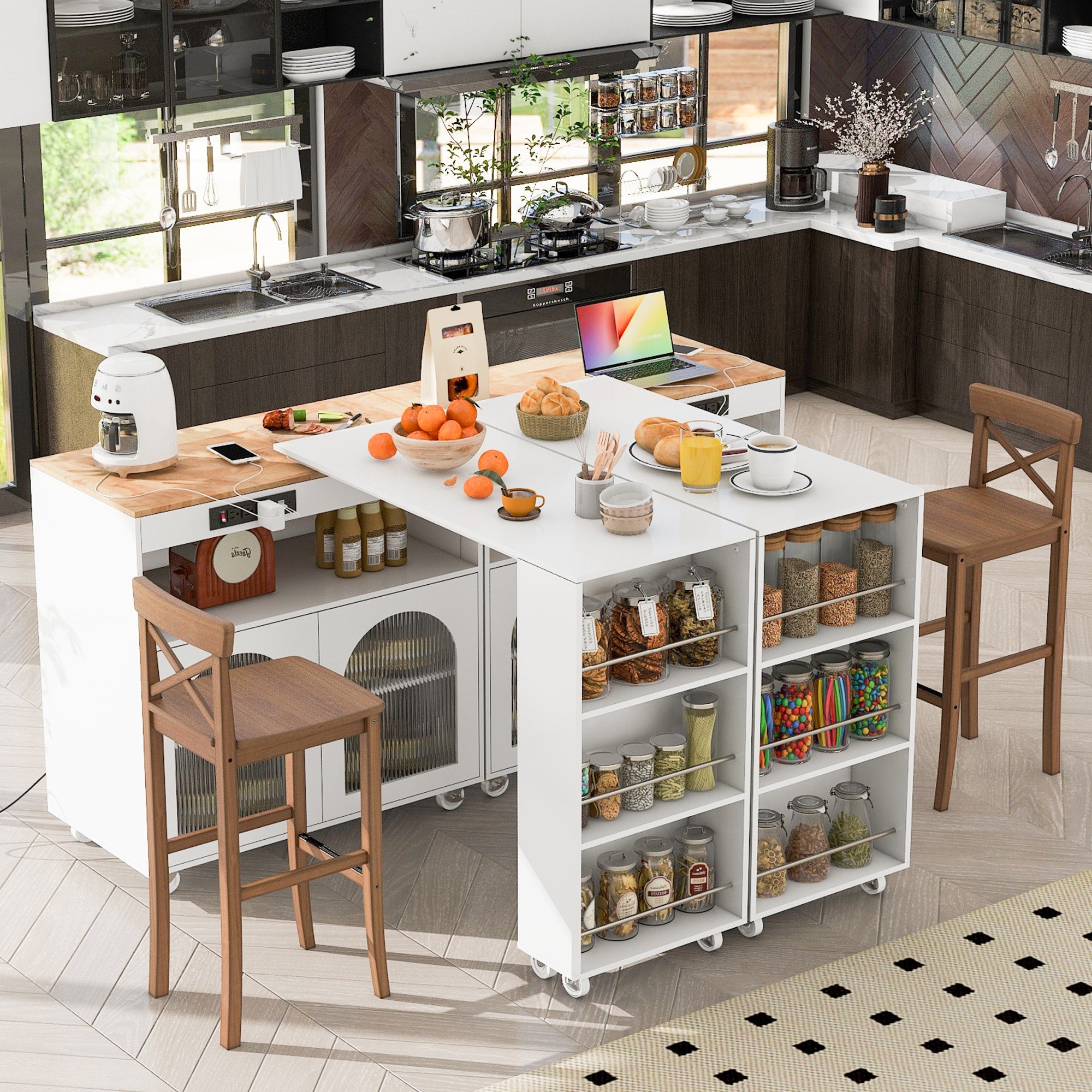 Nestfair White Wood Base with Mdf Wood Top Rolling Kitchen Island (16.92-in x 33.22-in x 37.12-in)