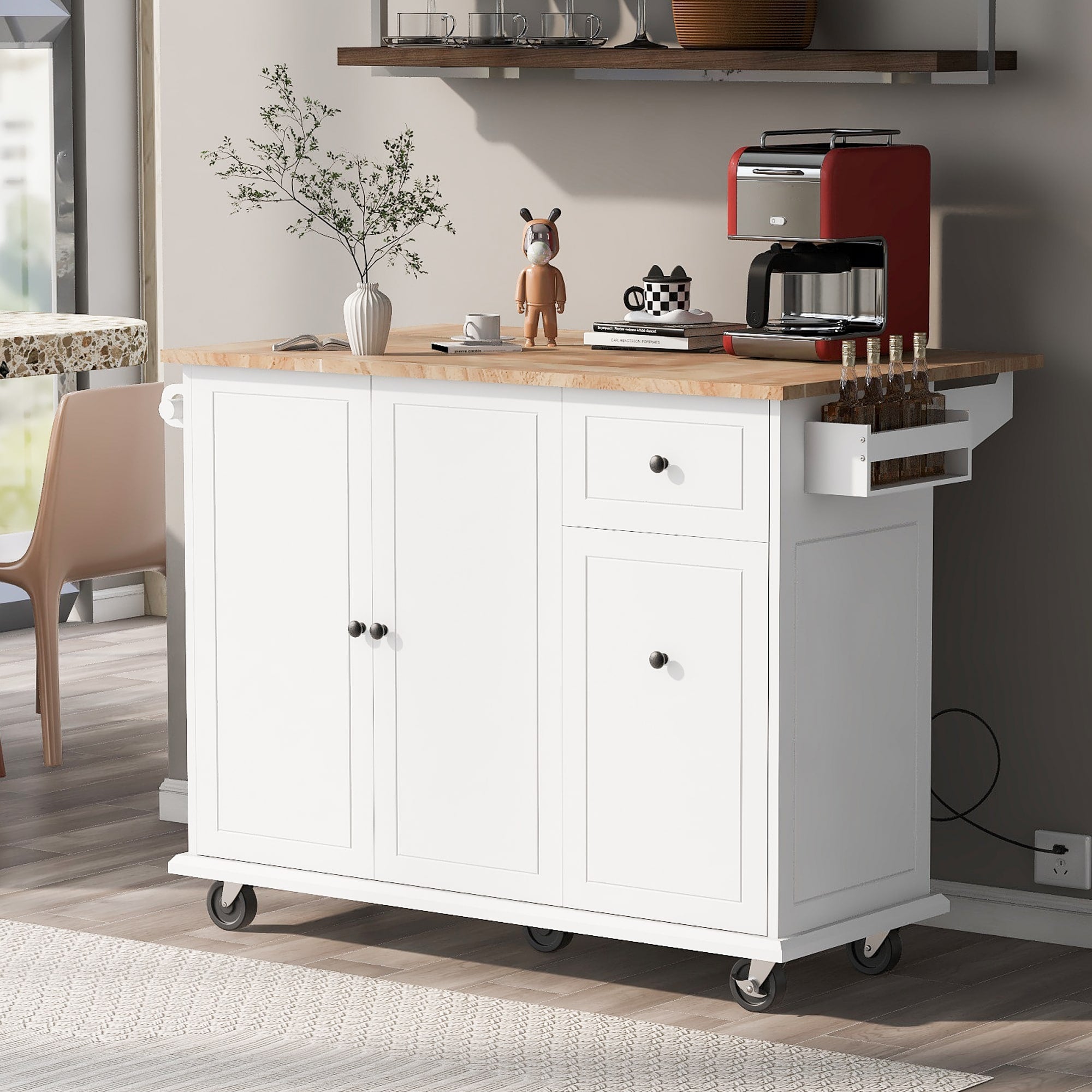 Nestfair White Wood Base with Mdf Wood Top Rolling Kitchen Island (28.74-in x 53.94-in x 36.81-in)