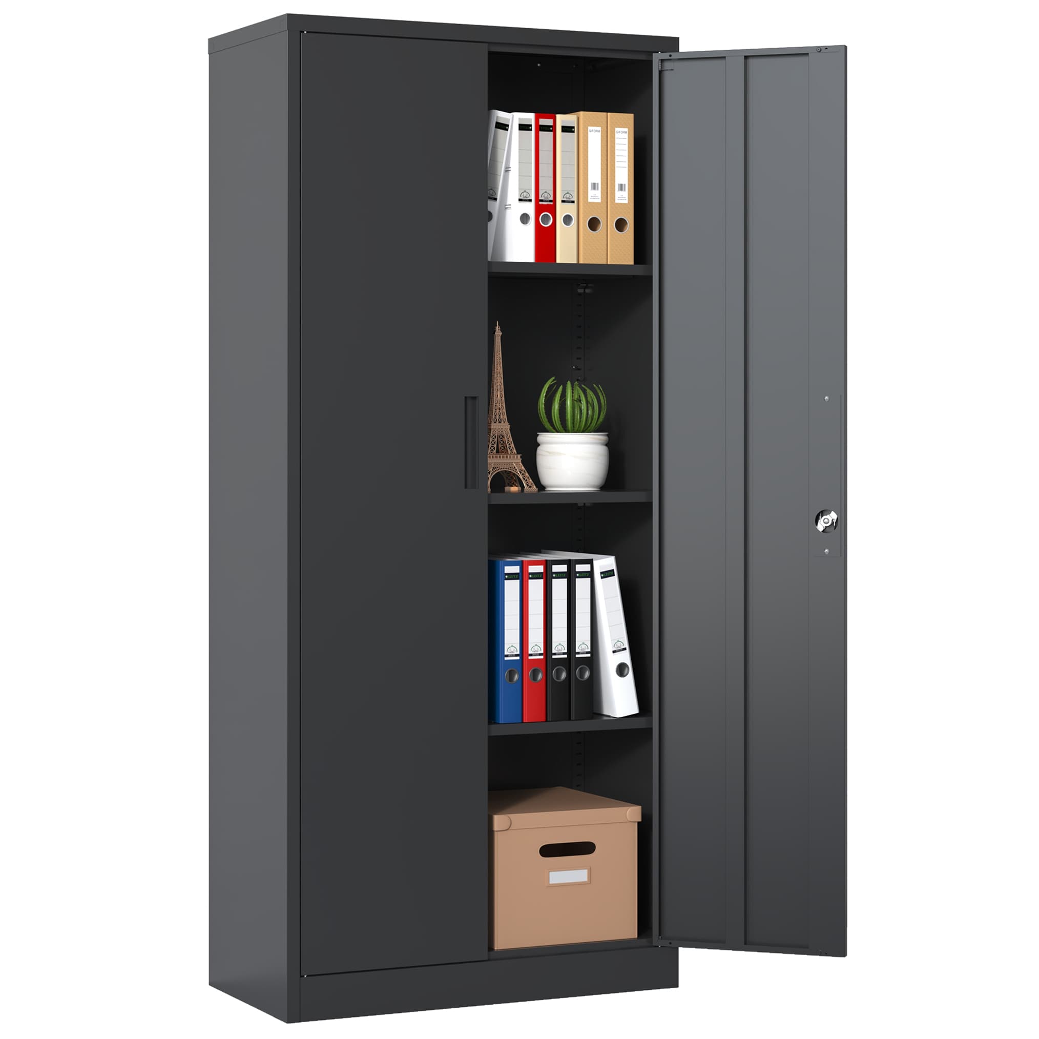 Kahomvis Black 3-Shelf Office Cabinet
