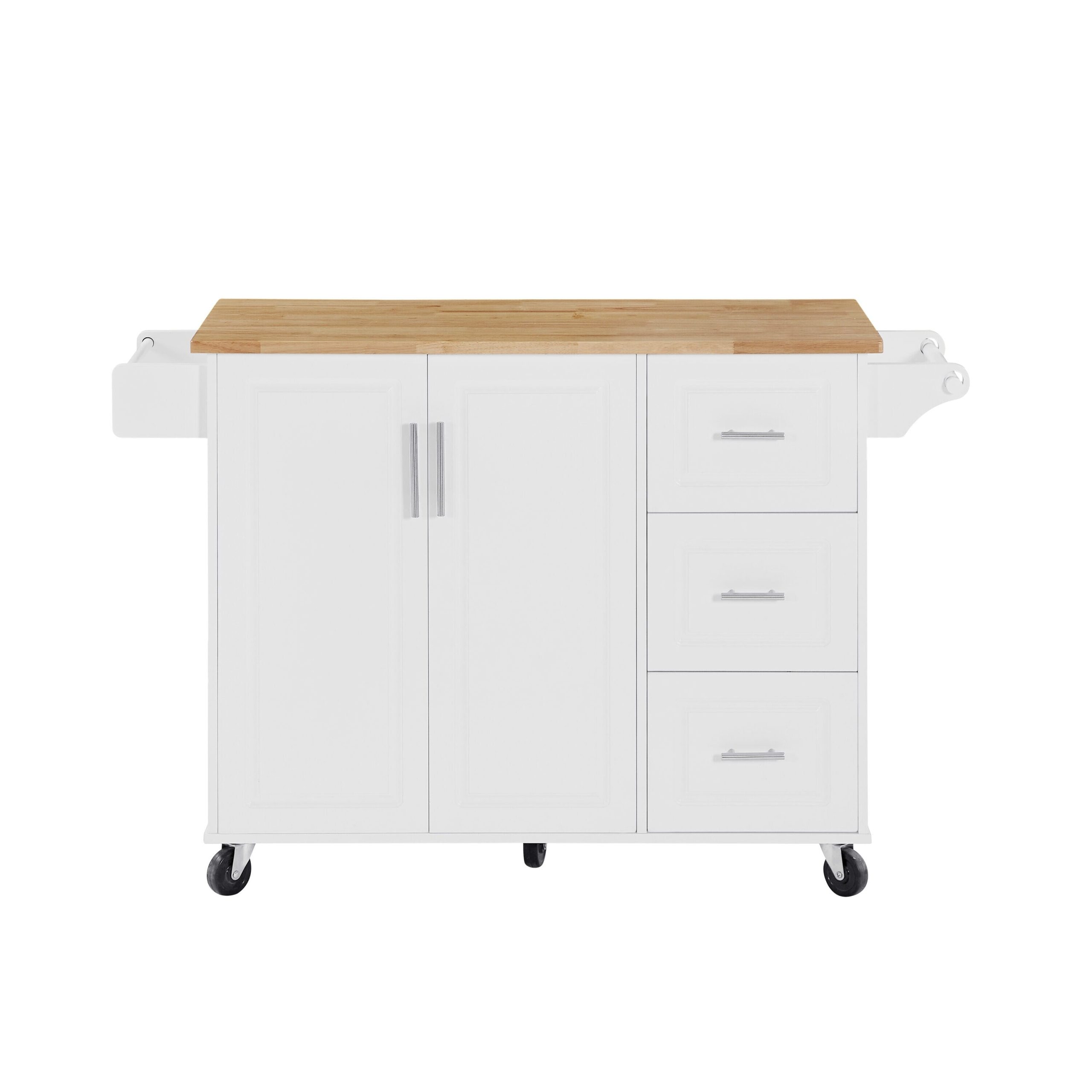 Kahomvis White Mdf Base with Wood Top Rolling Kitchen Island (18-in x 54-in x 35.5-in)