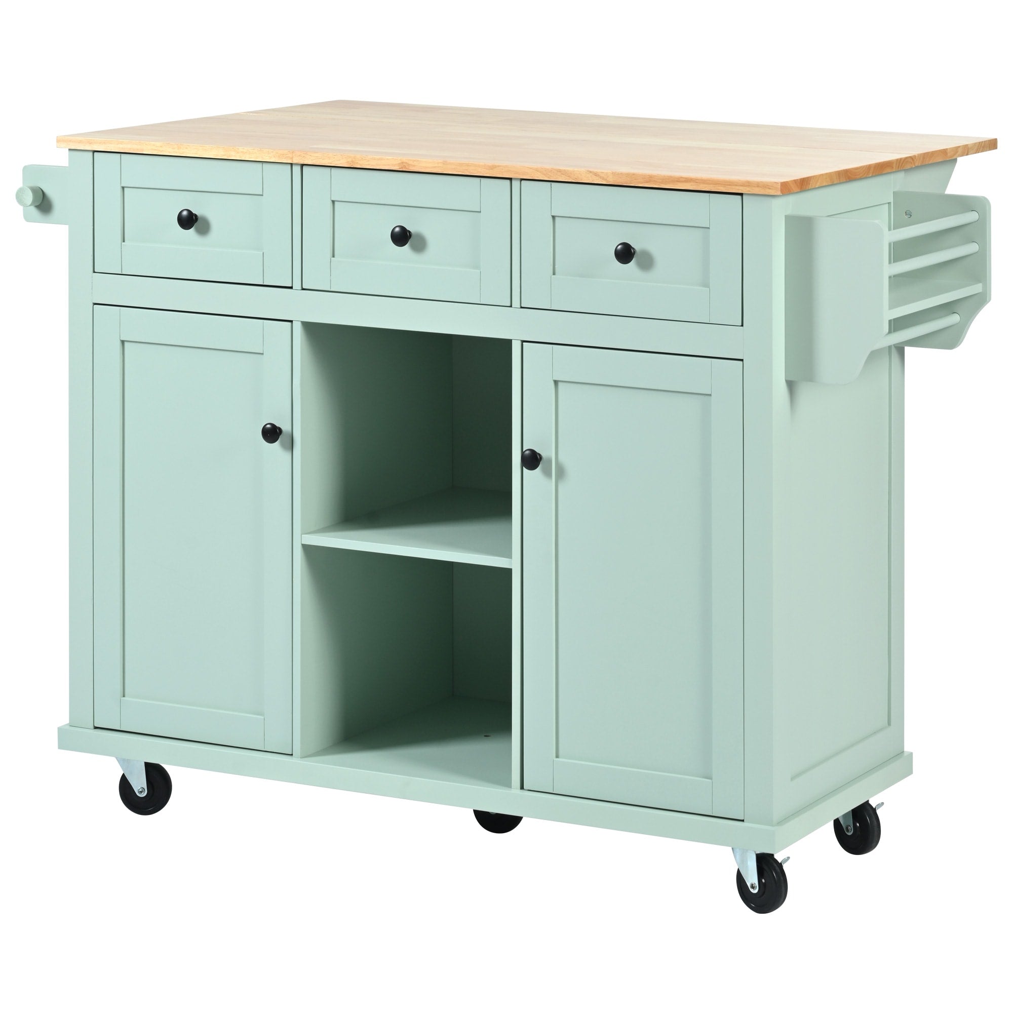Kahomvis Green Mdf Base with Wood Top Rolling Kitchen Island (17.7-in x 53-in x 37.2-in)