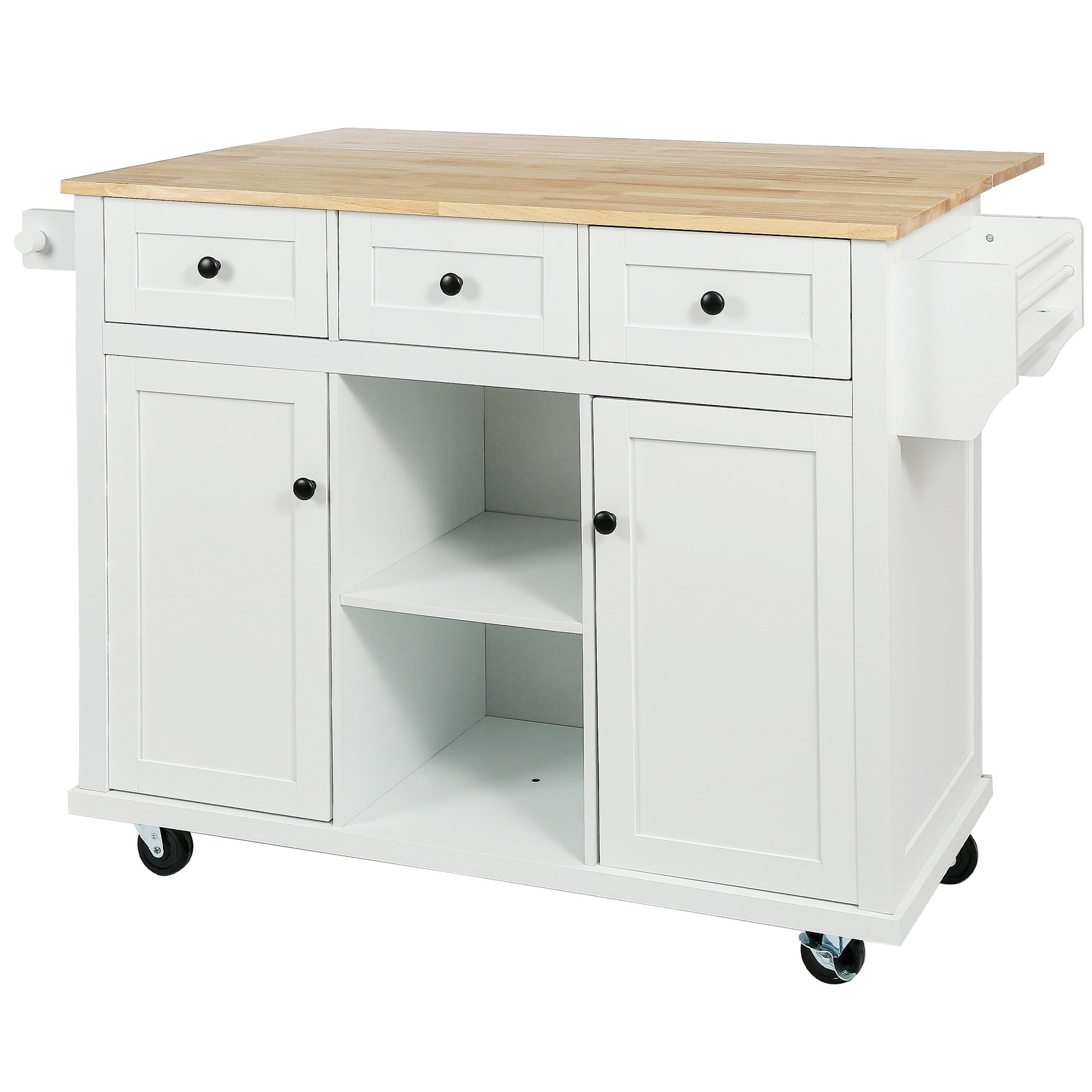 Kahomvis White Mdf Base with Wood Top Rolling Kitchen Island (17.7-in x 53-in x 37.2-in)