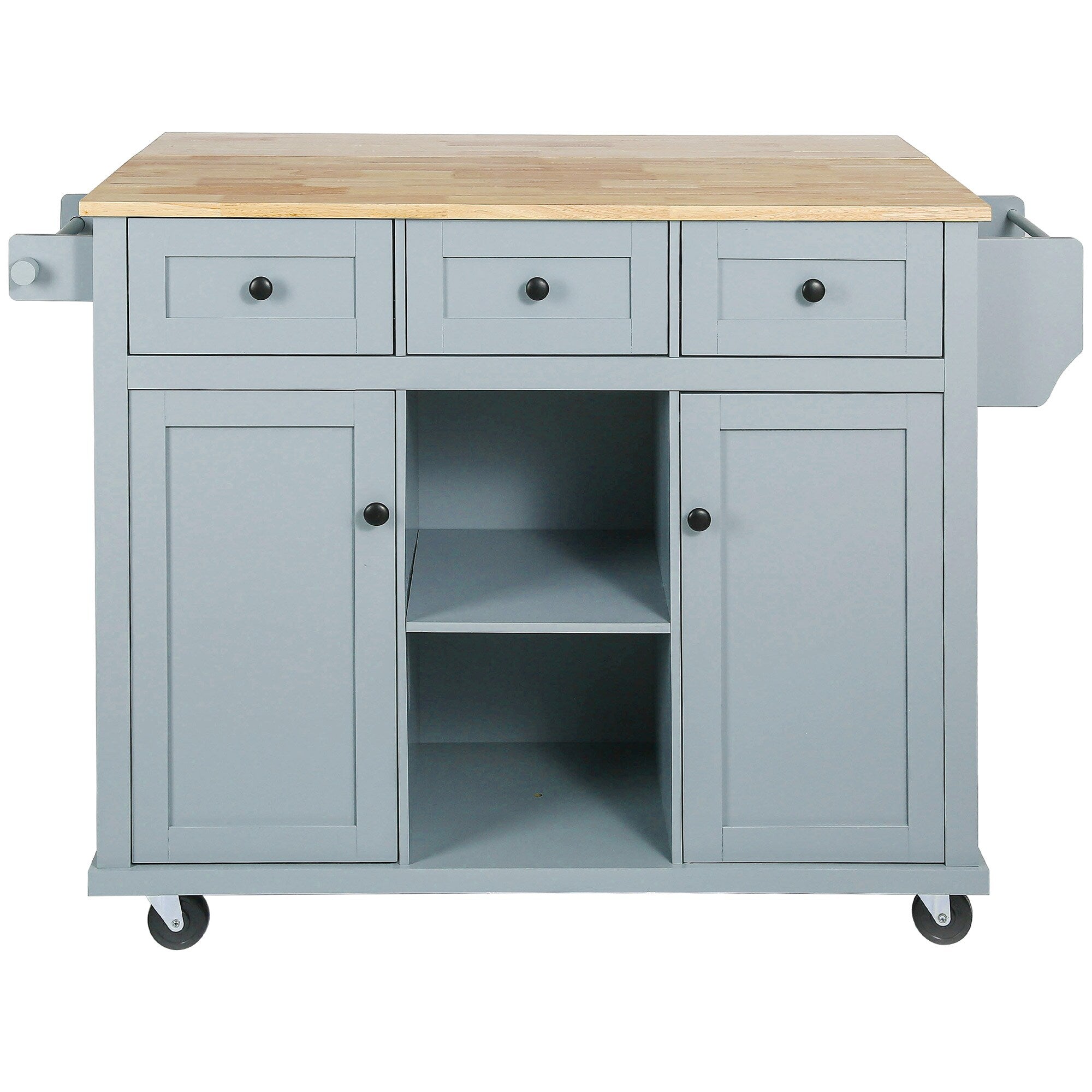 Kahomvis Blue Mdf Base with Wood Top Rolling Kitchen Island (17.7-in x 53-in x 37.2-in)