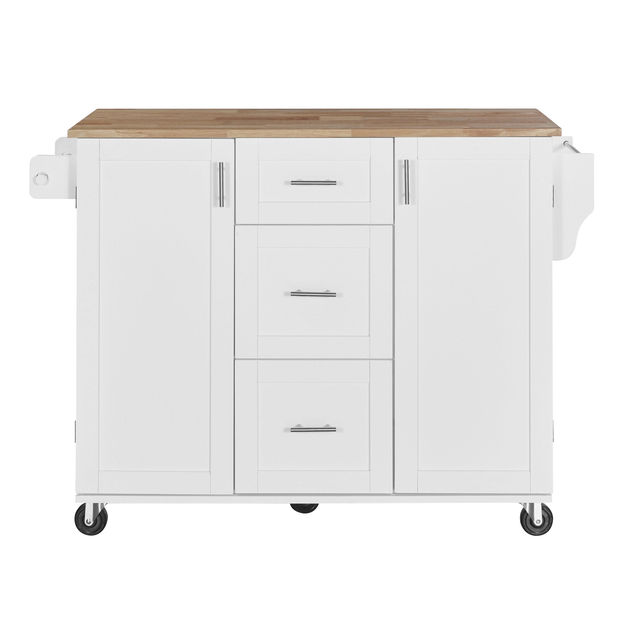 Kahomvis White Mdf Base with Wood Top Rolling Kitchen Island (17-in x 50-in x 36.9-in)