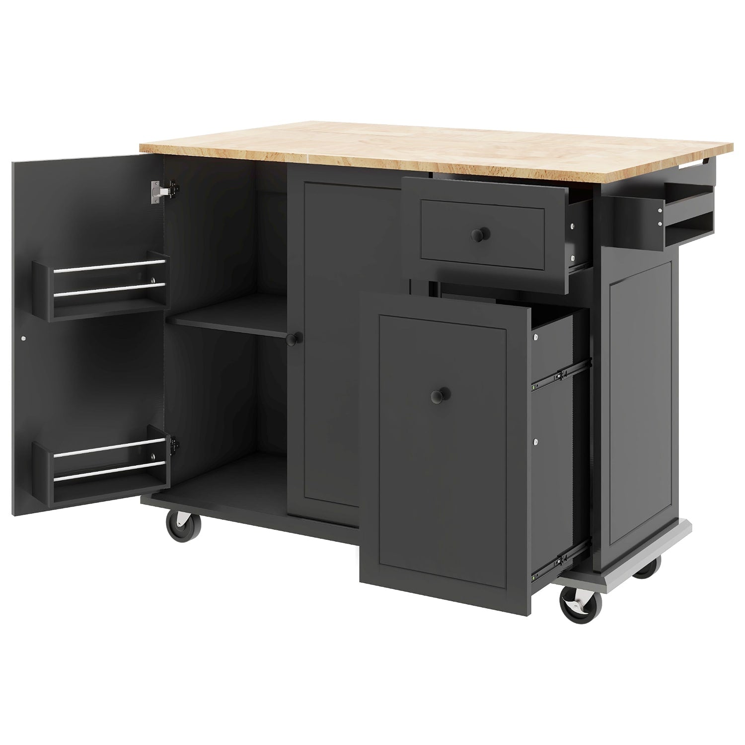 Kahomvis Black Mdf Base with Wood Top Rolling Kitchen Island (29-in x 54-in x 36.8-in)