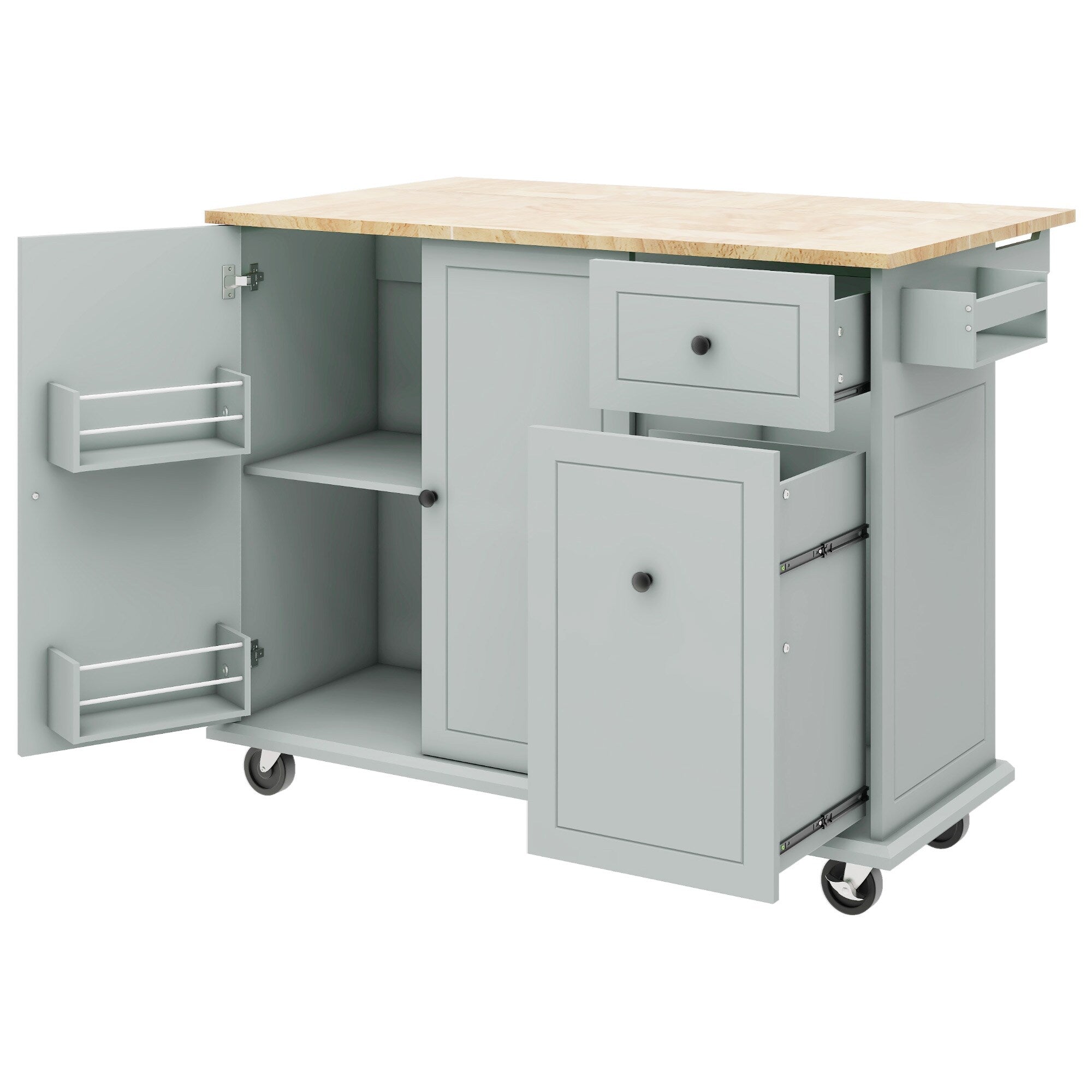 Kahomvis Mdf Base with Wood Top Rolling Kitchen Island (29-in x 54-in x 36.8-in)