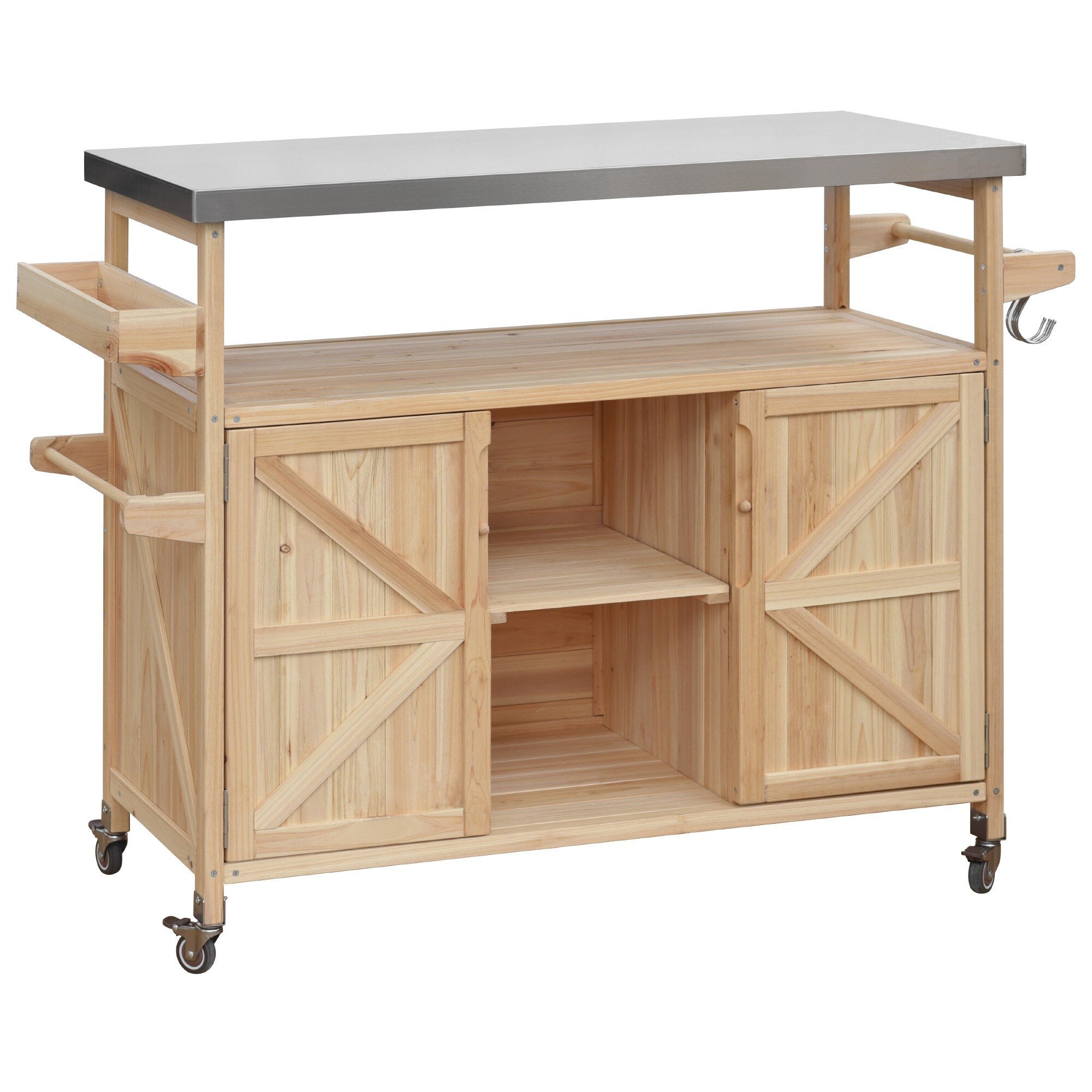 Kahomvis Wood Base with Steel Metal Top Rolling Kitchen Island (18.5-in x 50.25-in x 36.3-in)