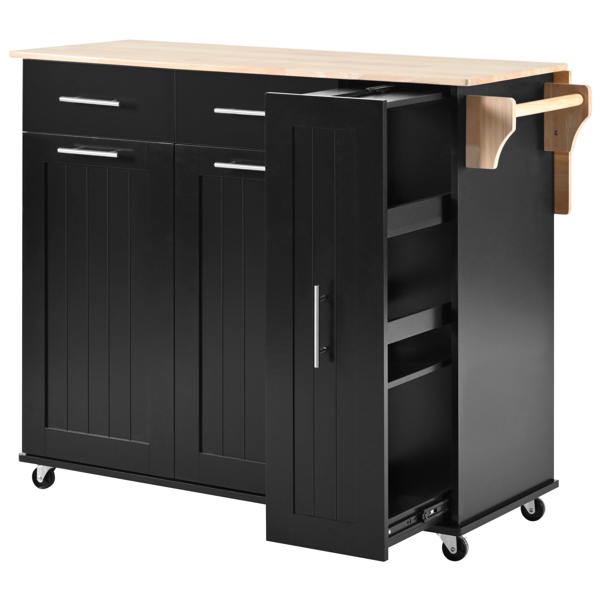 Kahomvis Black Mdf Base with Wood Top Rolling Kitchen Island (17.7-in x 43.3-in x 37-in)