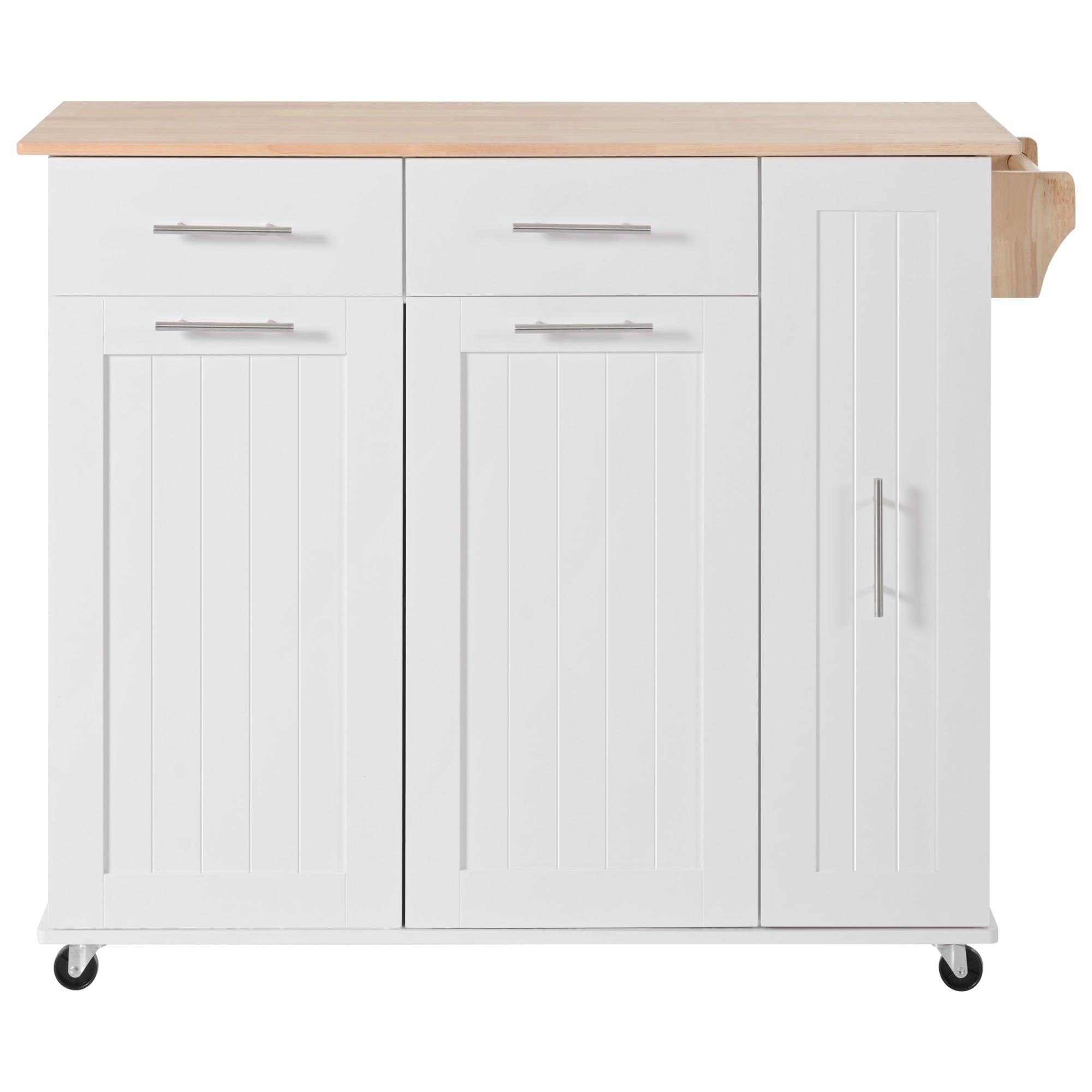 Kahomvis White Mdf Base with Wood Top Rolling Kitchen Island (17.7-in x 43.3-in x 37-in)