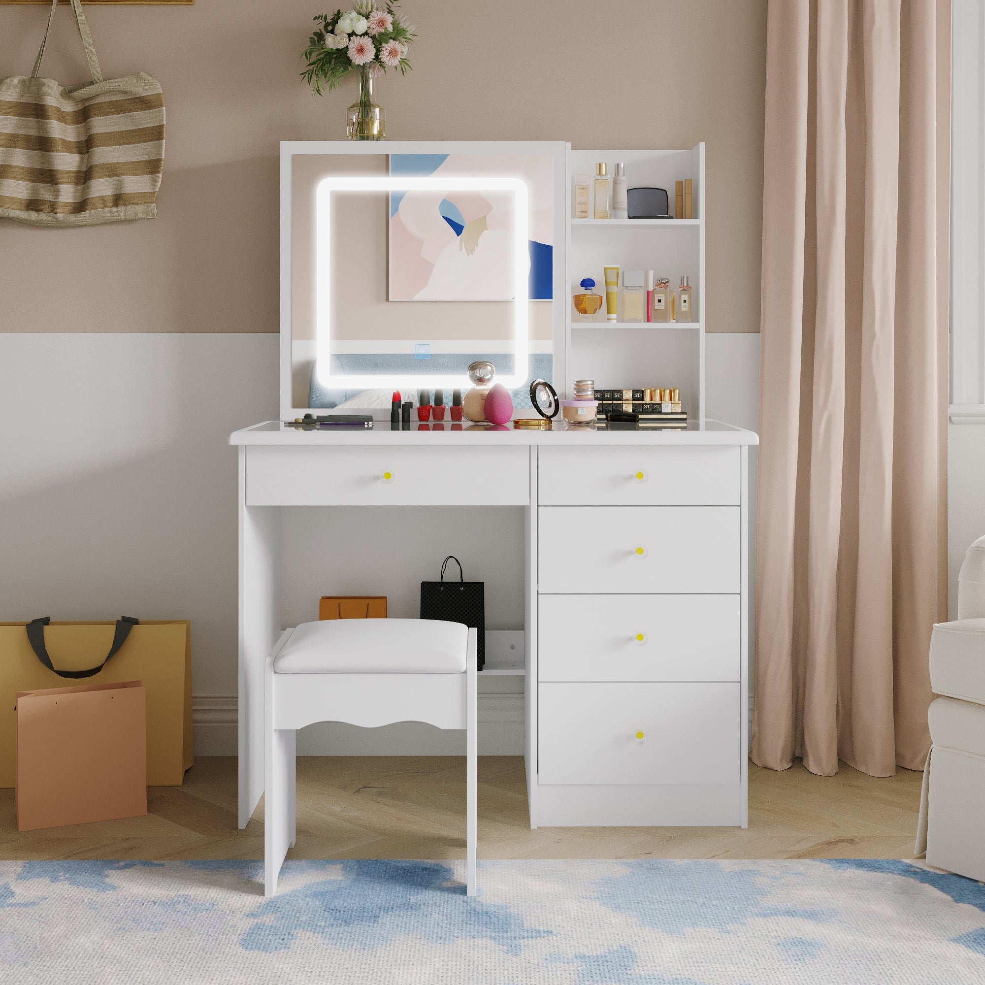 FUFU&GAGA Contemporary White Console Table with Drawer - Multi-Functional Kitchen Cabinet and Chic Style Buffet Sideboard