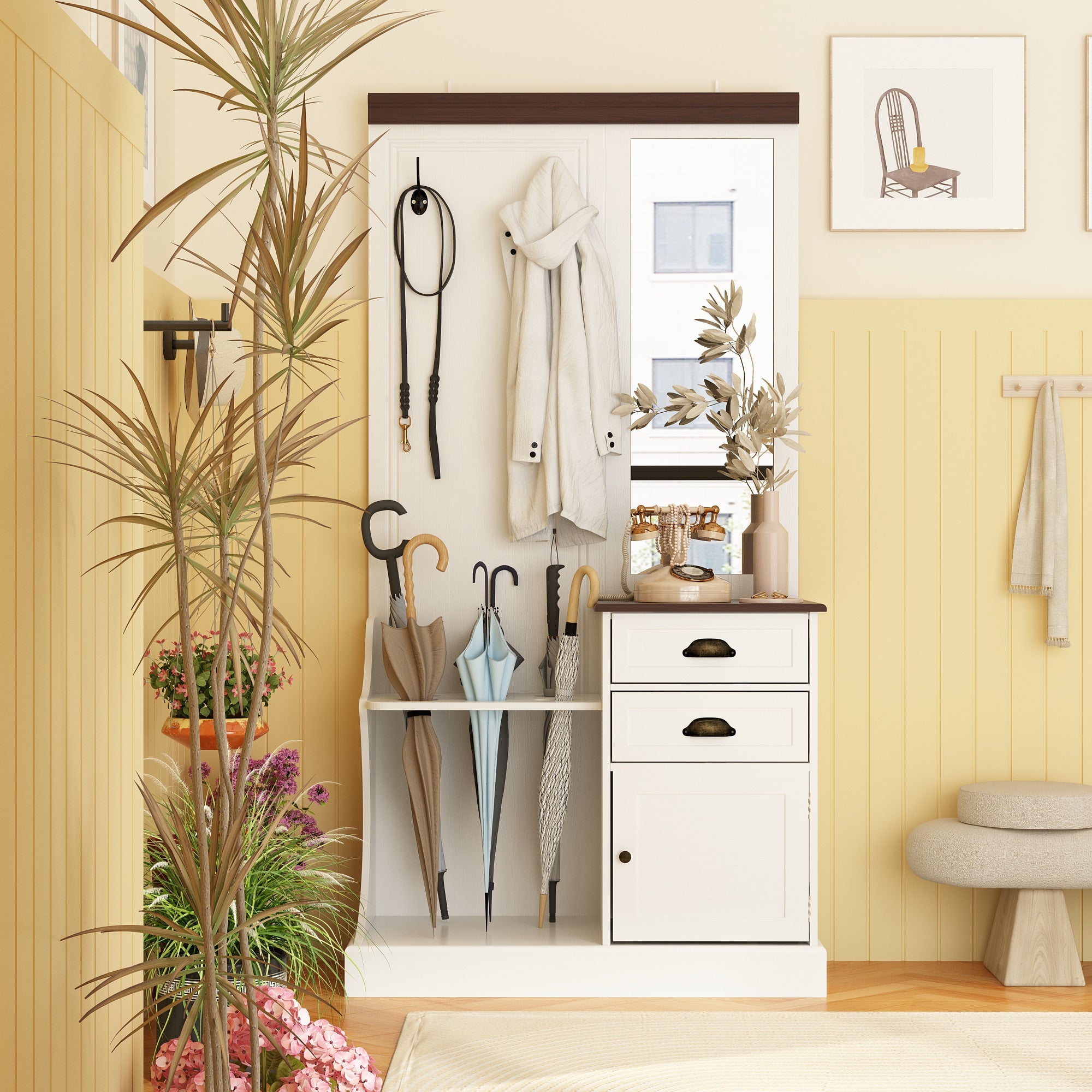 MIDHAM White Composite Cat House with Adjustable Feet, Insulated, Vented Roof, and Litter Catcher - Sturdy and Weatherproof Pet Shelter