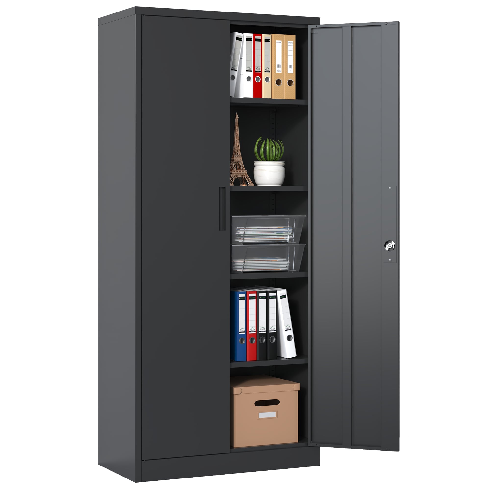 Siavonce Black 5-Shelf Office Cabinet
