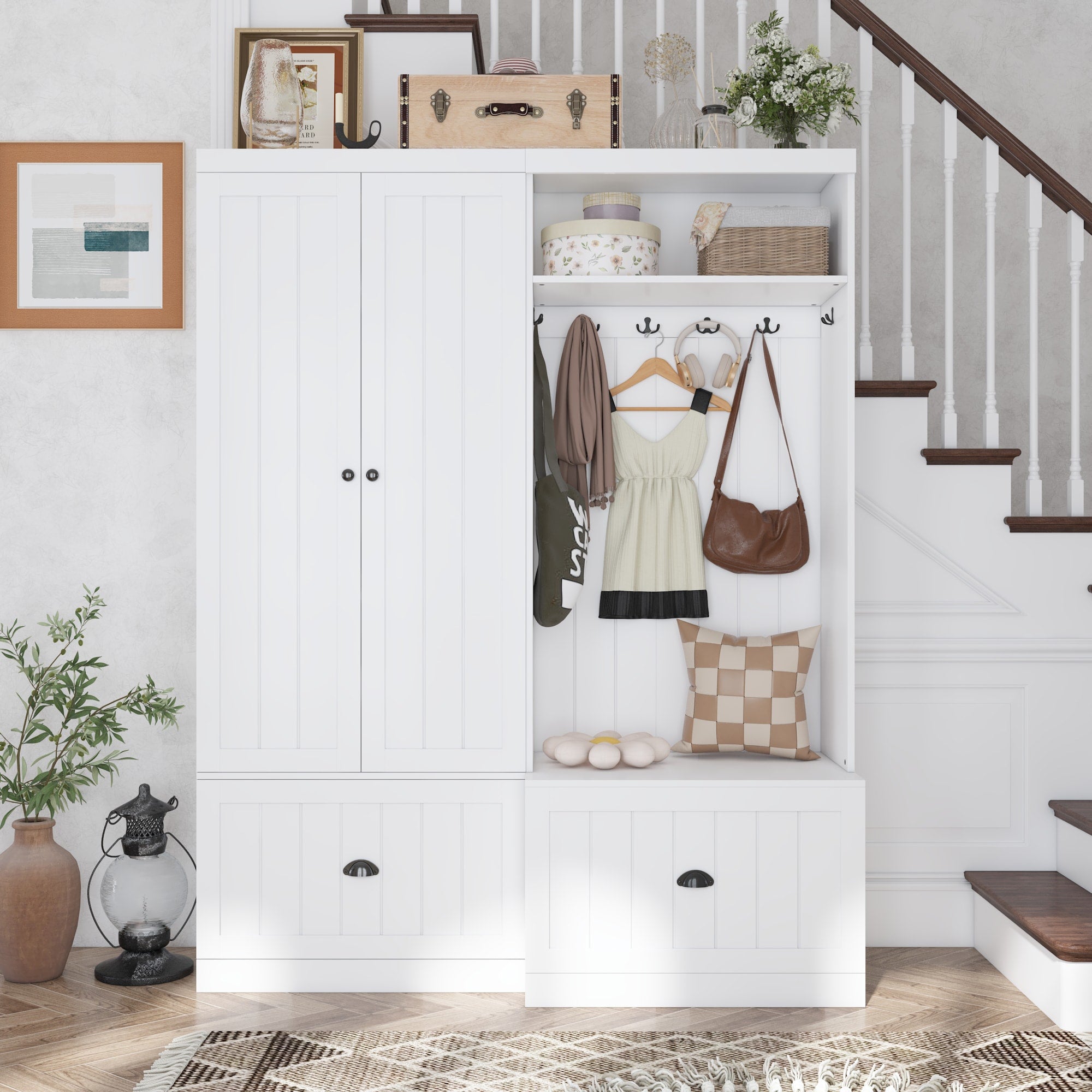 FUFU&GAGA Modern 55.3-in White Composite Hall Tree