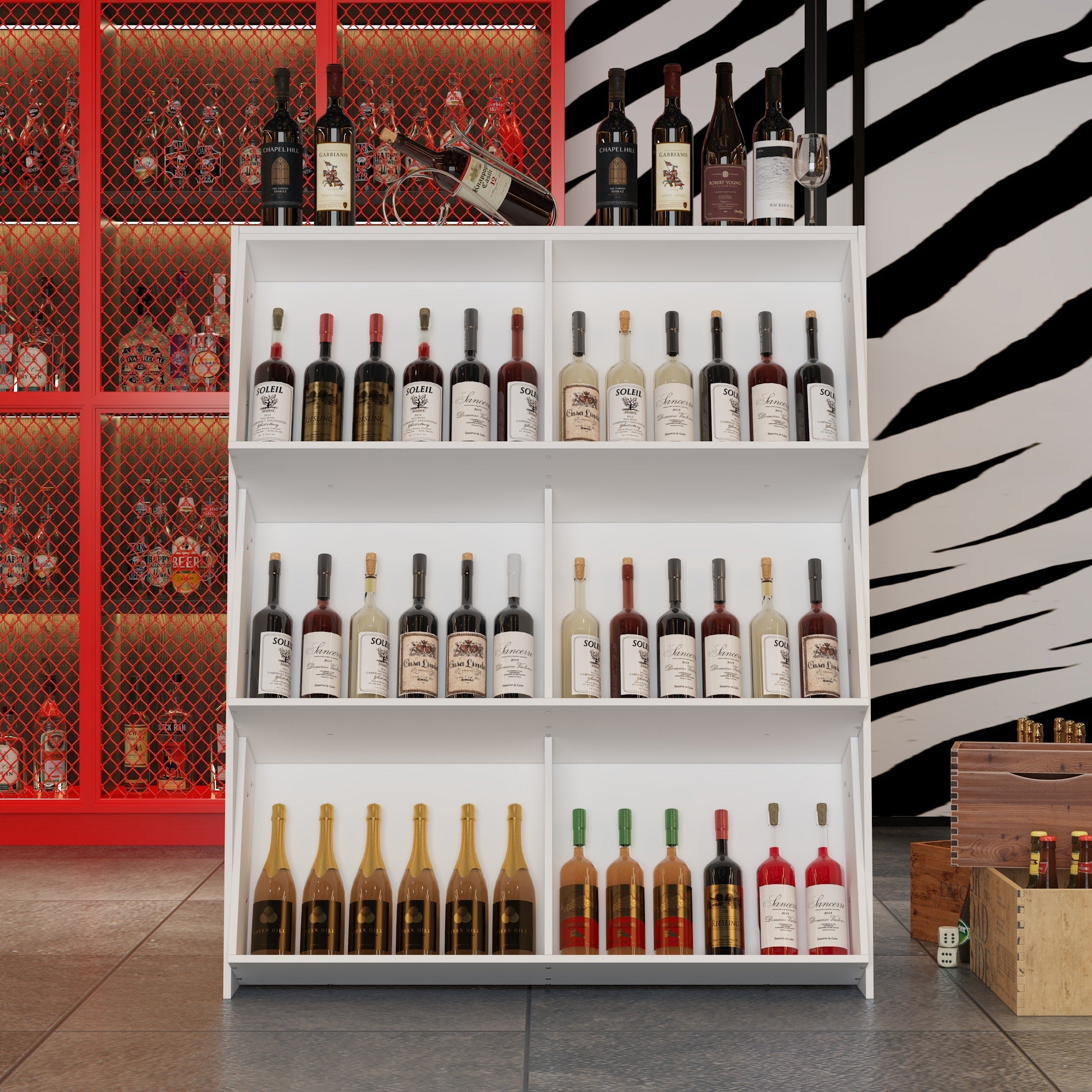 FUFU&GAGA 72-Bottle White Mdf Wine Cabinet