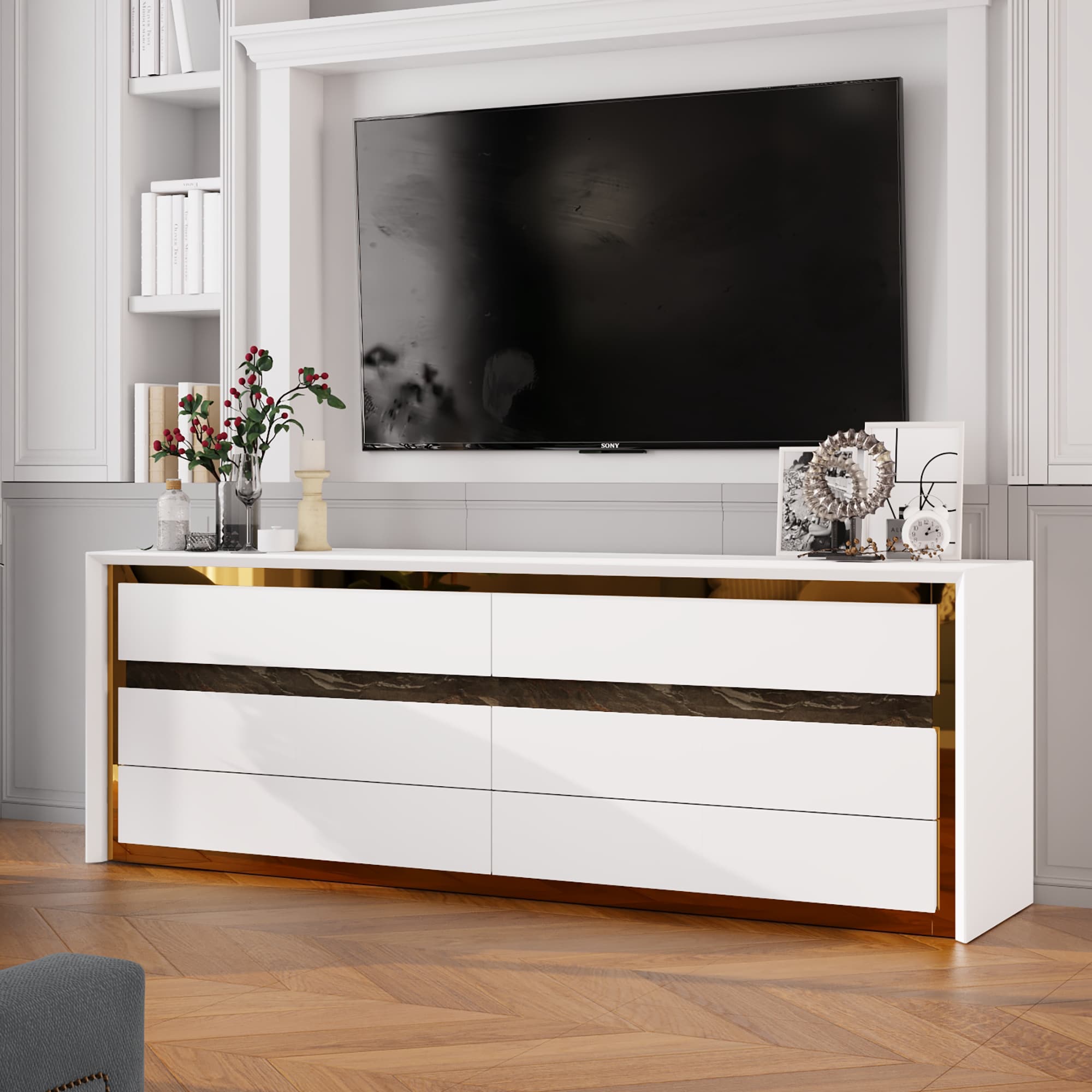 FUFU&GAGA Modern/Contemporary White Tv Cabinet Integrated Tv Mount (Accommodates TVs more than 70-in)