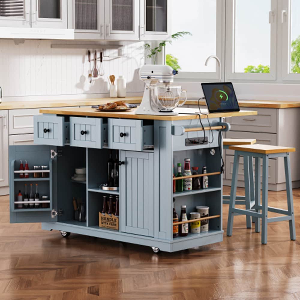 Runesay Gray Mdf Base with Mdf Wood Top Rolling Kitchen Island (29.52-in x 53.14-in x 36.4-in)