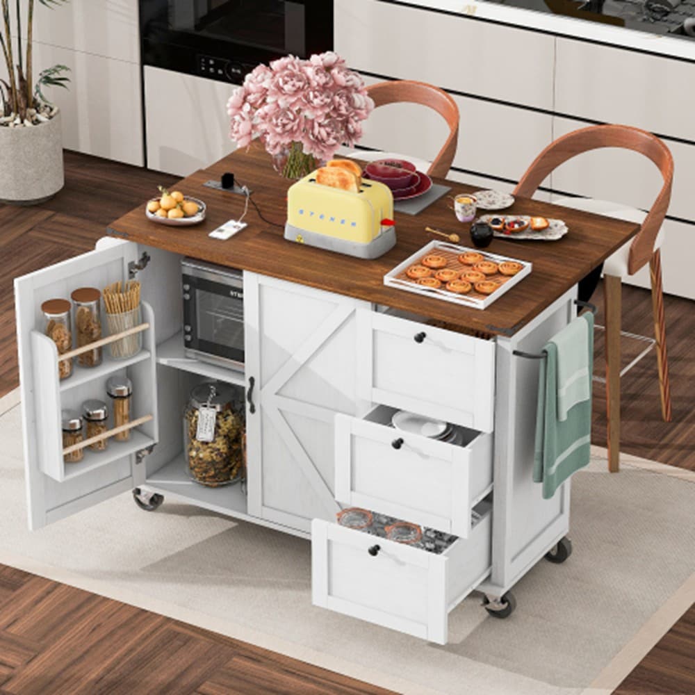 Runesay White Mdf Base with Mdf Wood Top Rolling Kitchen Island (28.75-in x 54.5-in x 36.5-in)