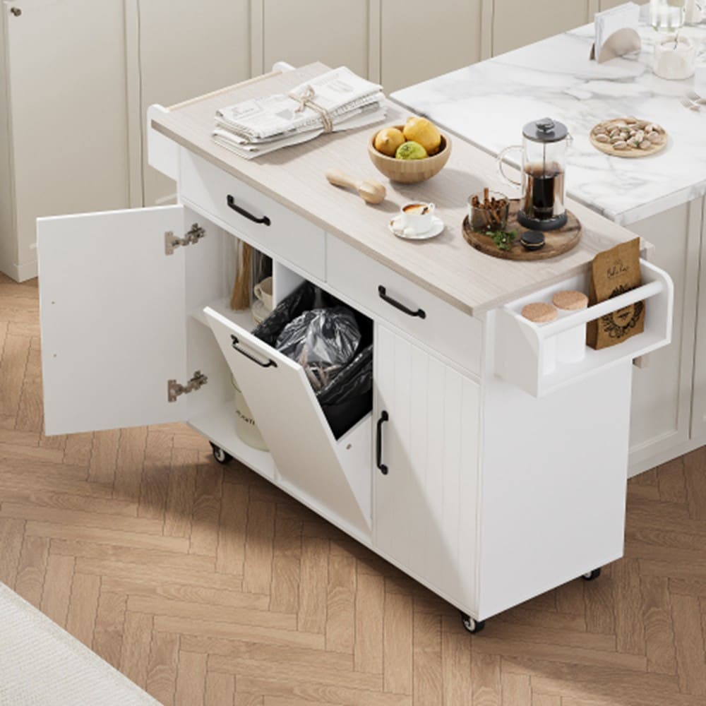Runesay White Mdf Base with Mdf Wood Top Rolling Kitchen Island (20.55-in x 51.06-in x 35.04-in)