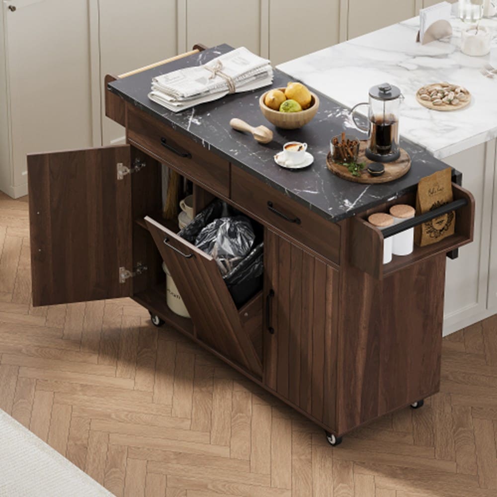 Runesay Brown Mdf Base with Mdf Wood Top Rolling Kitchen Island (20.55-in x 51.06-in x 35.04-in)