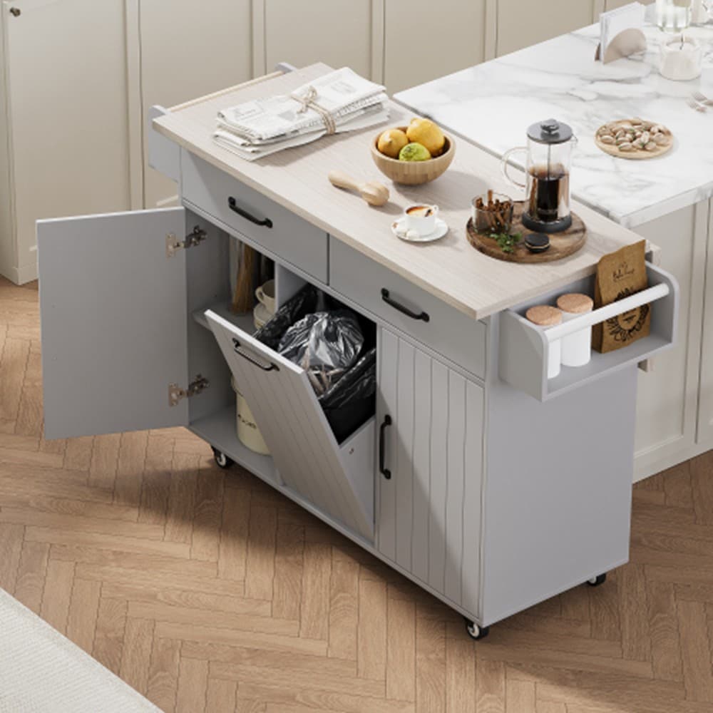 Runesay Gray Mdf Base with Mdf Wood Top Rolling Kitchen Island (20.55-in x 51.06-in x 35.04-in)