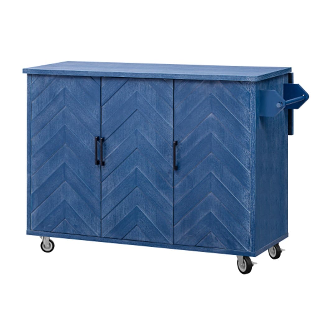 Runesay Blue Mdf Base with Mdf Wood Top Rolling Kitchen Island (29.5-in x 51.2-in x 36.2-in)