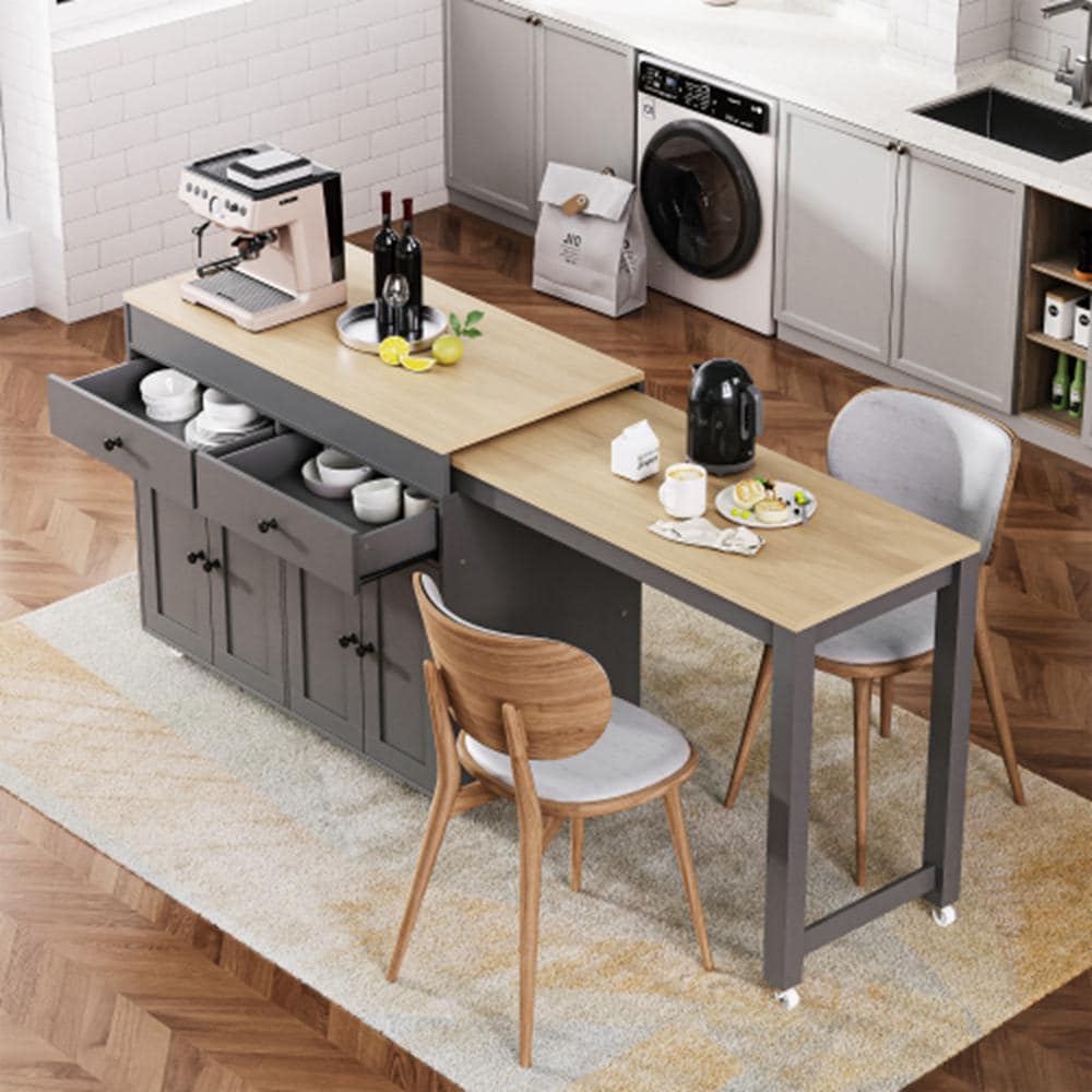 Runesay Gray Mdf Base with Mdf Wood Top Rolling Kitchen Island (19.75-in x 74.5-in x 36.25-in)