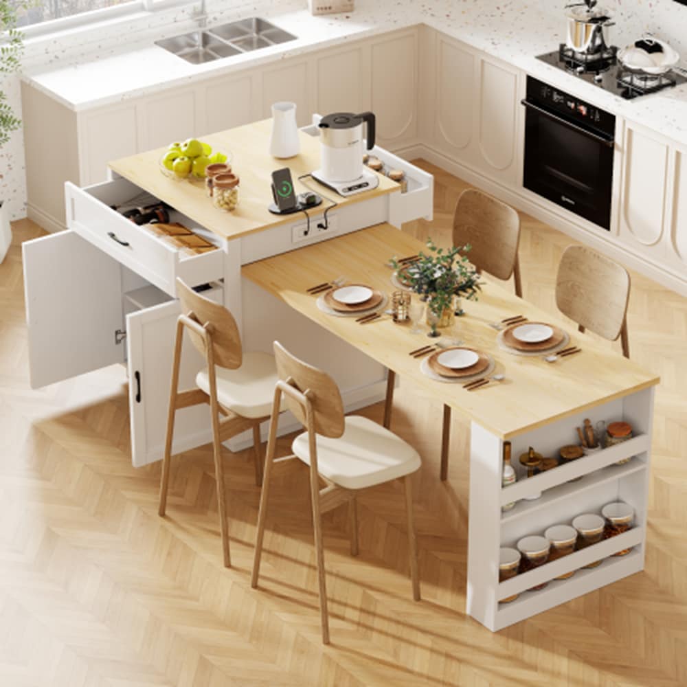 Runesay White Mdf Base with Mdf Wood Top Rolling Kitchen Island (27.6-in x 82.7-in x 36.2-in)