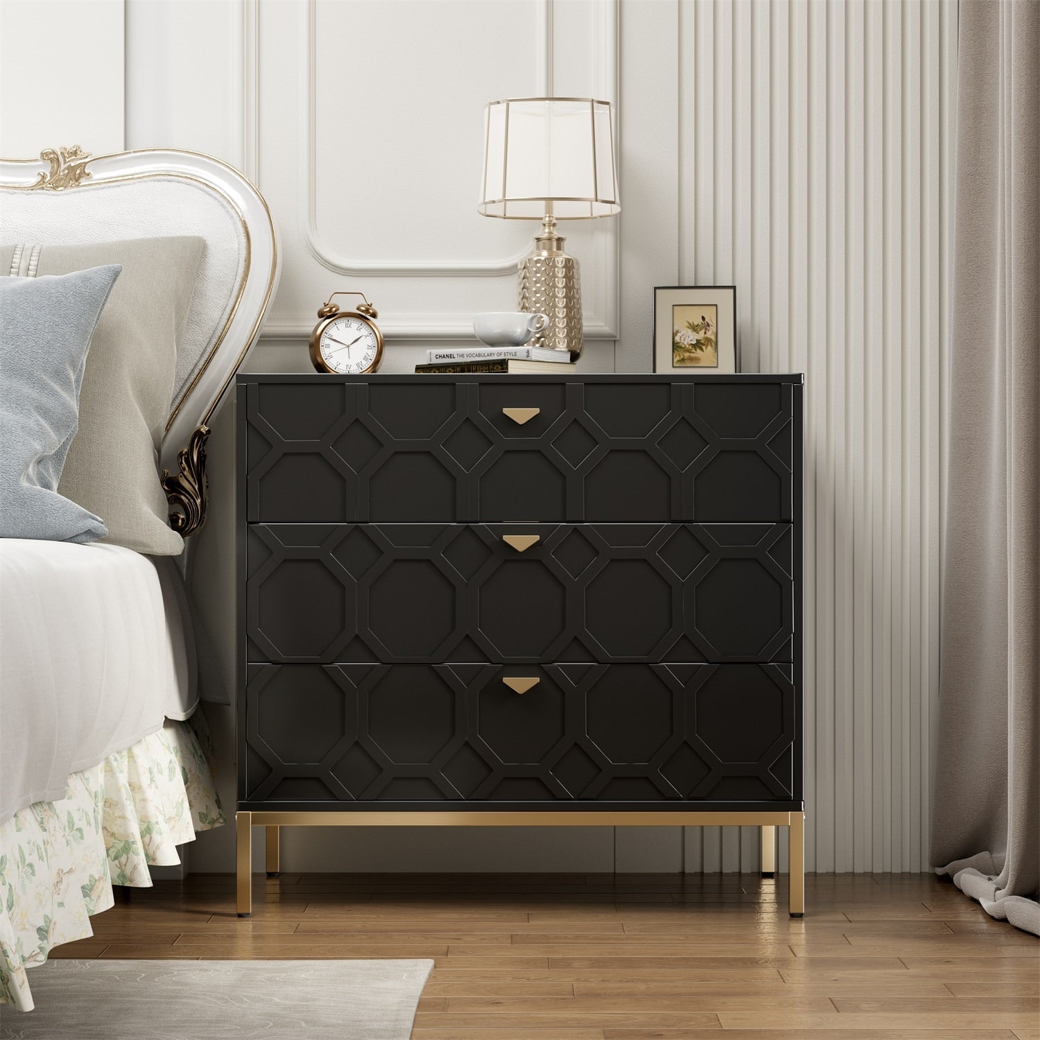 Mondawe 31.5 in. 3-Drawer Cabinet, Black