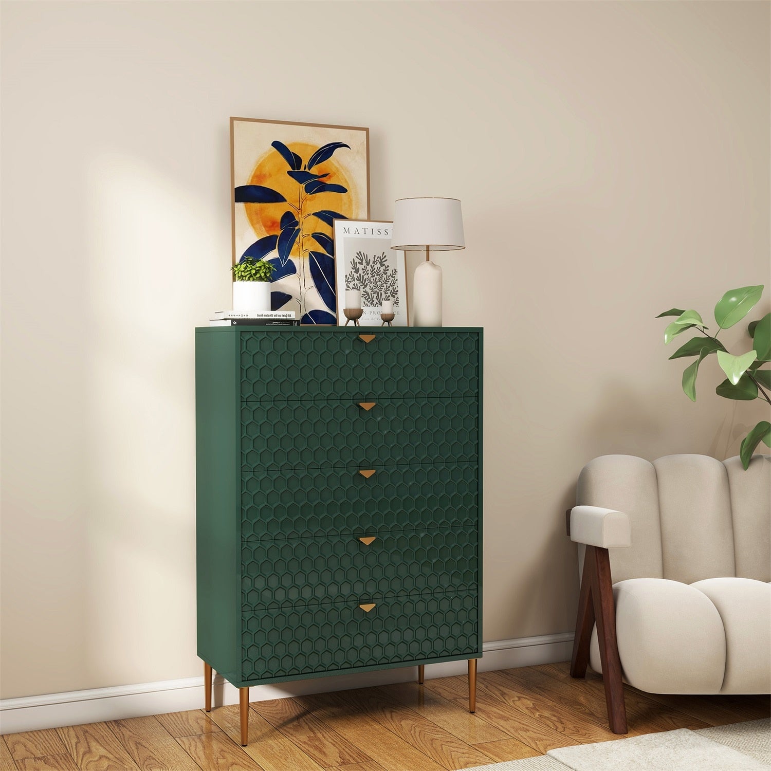 Mondawe 31.5 in. 5-Drawer Chests Cabinet, Green