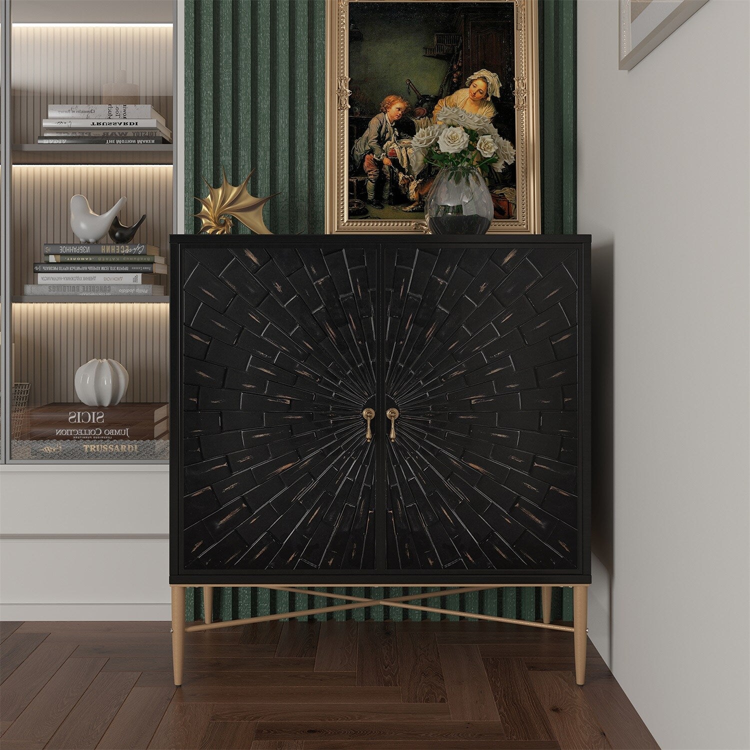 Mondawe 30 in. 2-Door Vintage Accent Cabinet Chests, Black