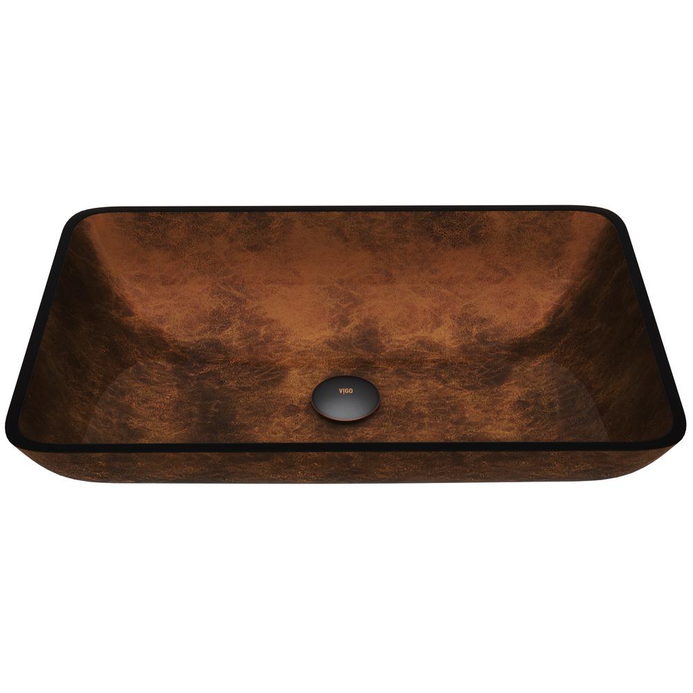 VIGO Russet Handmade Glass Rectangle Vessel Bathroom Sink in Rich Chocolate Brown