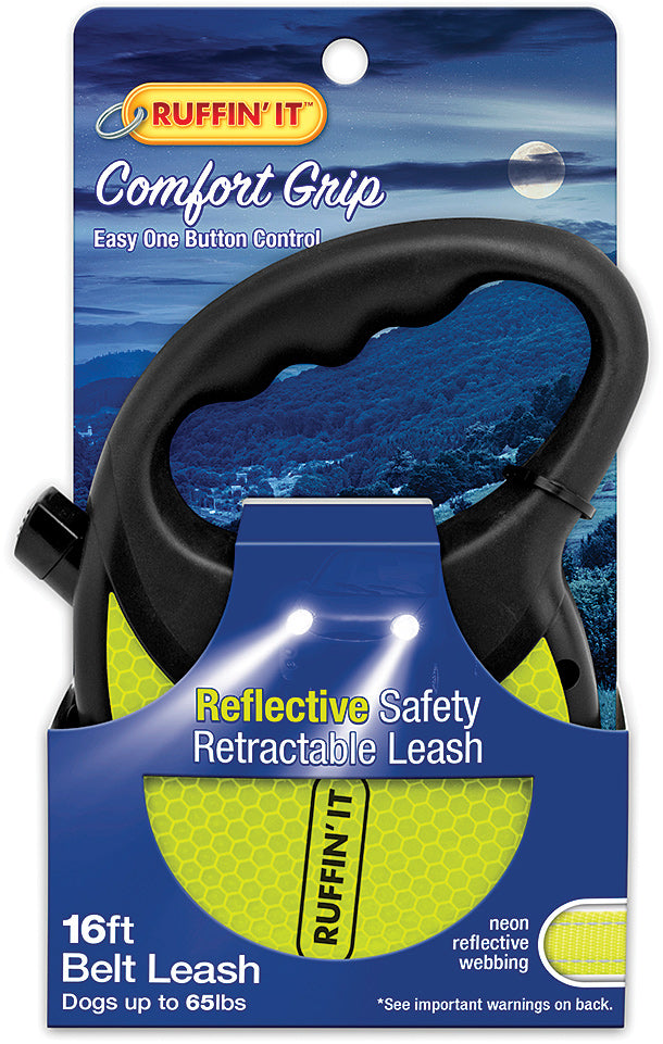 Ruffin' It Hi-Vis Safety Retractable Dog Leashes & Collars – Reflective, Adjustable, Strong Nylon, Comfortable Grip, Enhanced Visibility for Safe Walks