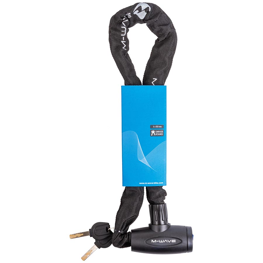 Premium M-Wave Bicycle Chain Locks – 6mm Durable Steel, Key & Combination Security Locks with Textile Covers, 85cm Length, Black