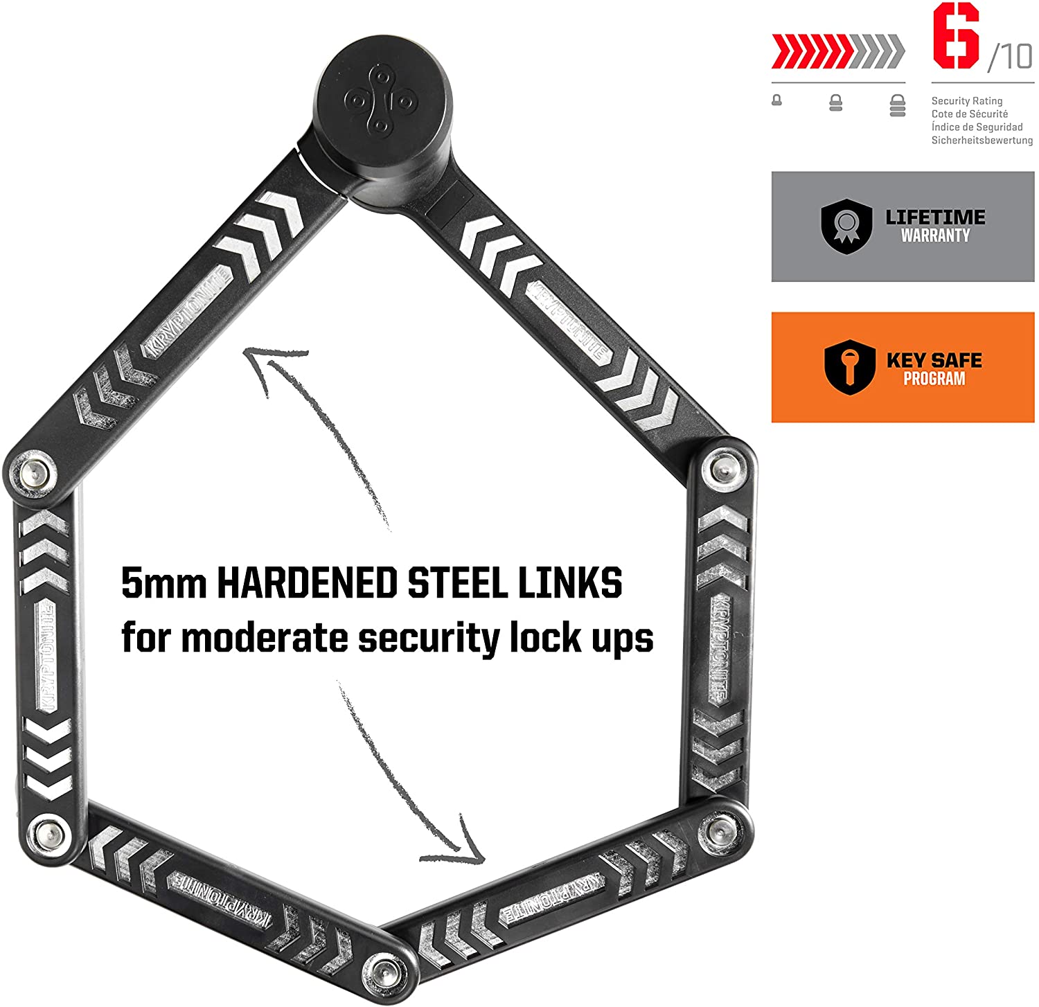 Kryptonite Keeper Folding Bike Locks – 3mm Hardened Steel, Compact, Keyed, Moderate Security, 85cm & 100cm Lengths with Transport Brackets