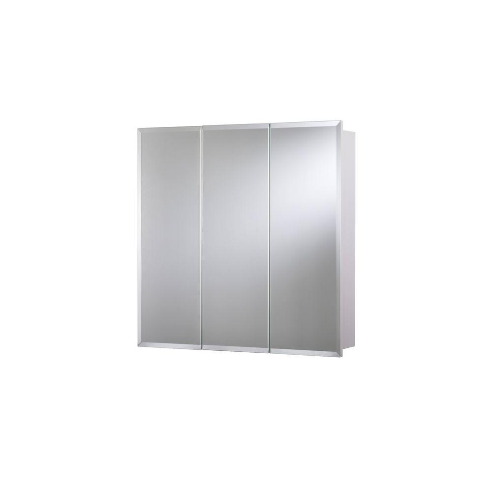 30 in. W x 30 in. H x 5 in. D Frameless Tri-View Surface-Mount Medicine Cabinet with Easy Hanging System in White