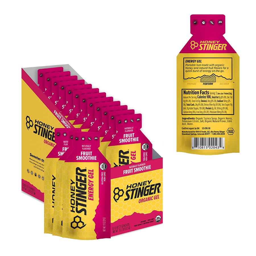 Honey Stinger Organic Gel Gels, Fruit Smoothie, 12pcs