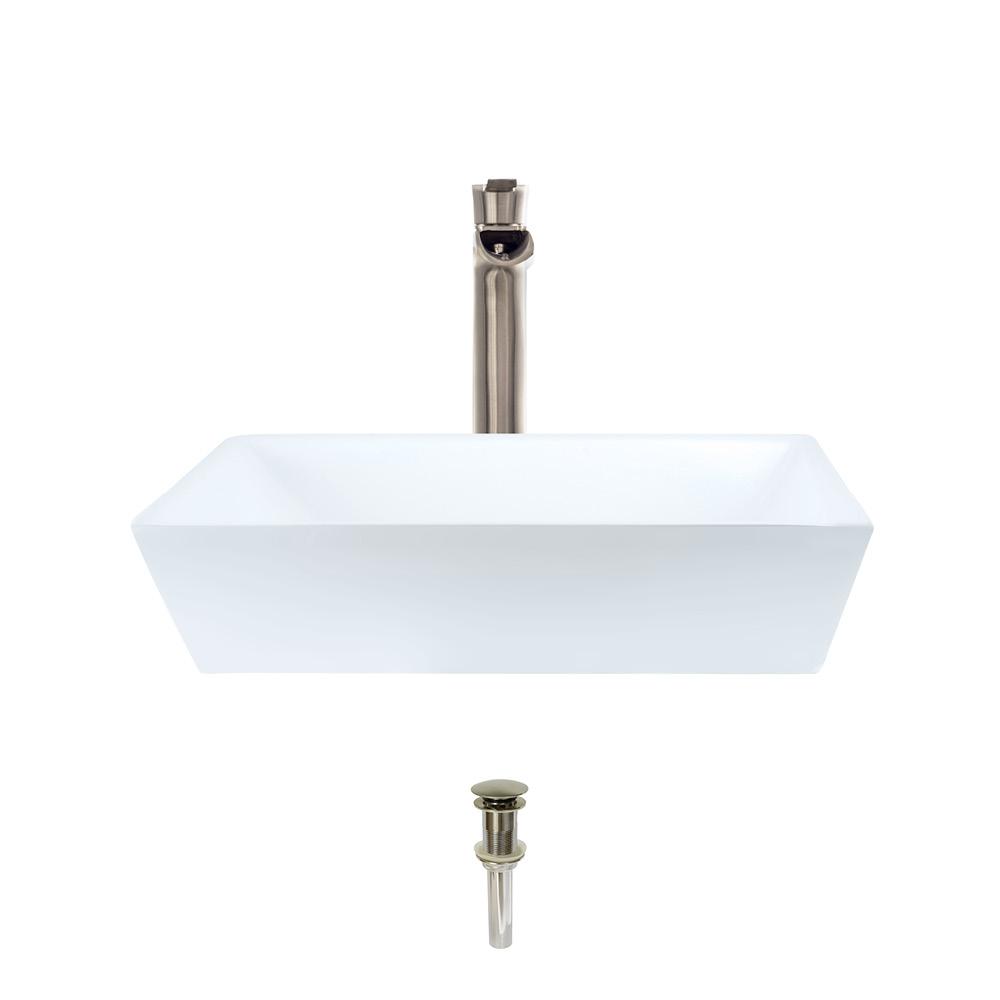MR Direct Porcelain Vessel Sink in White with 731 Faucet and Pop-Up Drain in Brushed Nickel