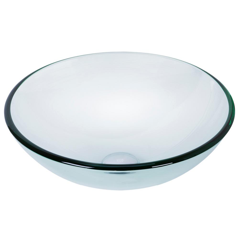 VIGO Clear Crystalline Handmade Countertop Glass Round Vessel Bathroom Sink in Iridescent
