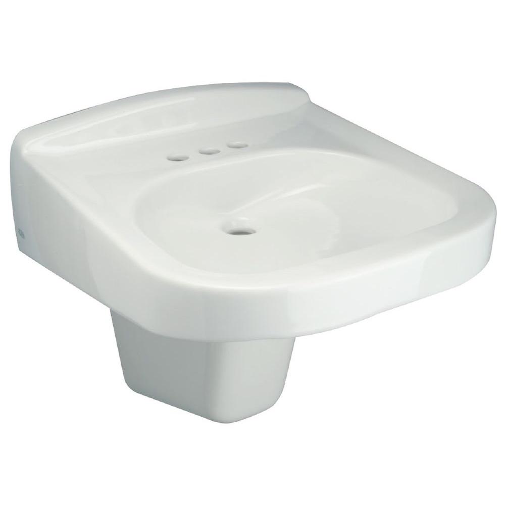 Zurn Wall Hung Bathroom Sink with Half Pedestal in White
