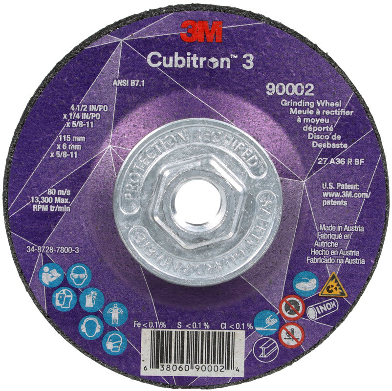 3M Cubitron 3 Depressed Center Grinding Wheel w/Hub - 4 1/2" X 1/4" Type 27 90002