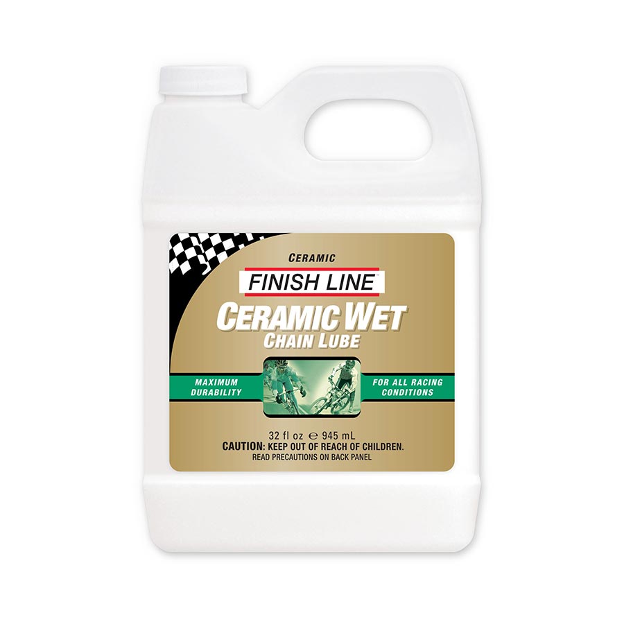 Finish Line Ceramic Wet Lube - Synthetic Bicycle Chain Lubricant with Ceramic Coating for Long-Lasting, Smooth Gear Performance (32oz)