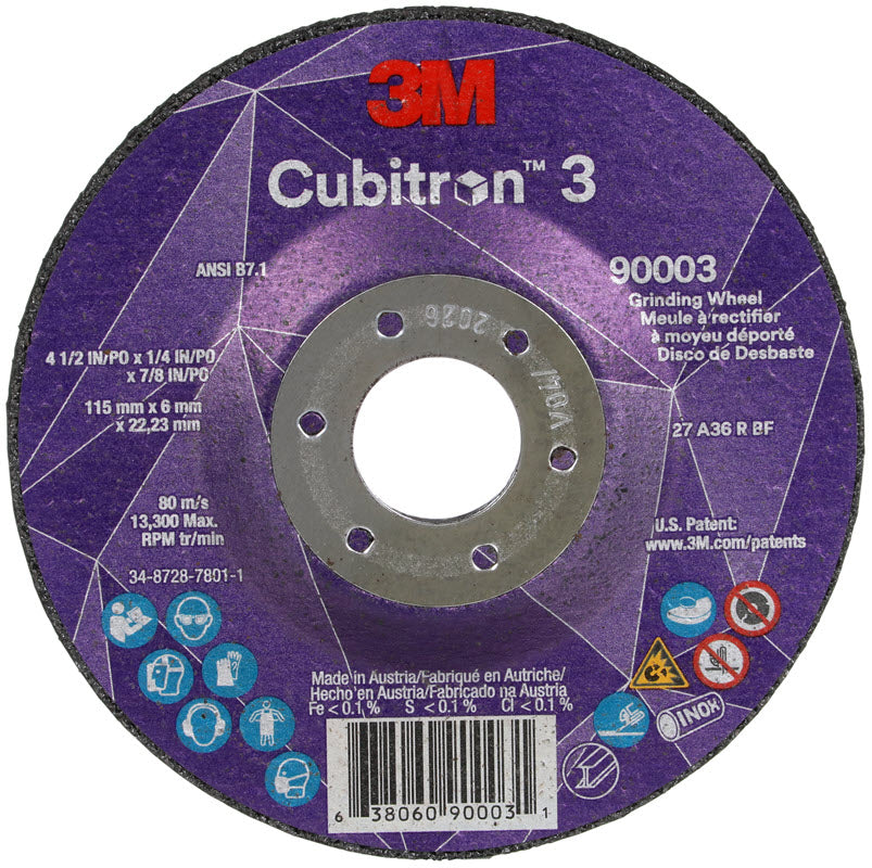 3M Cubitron 3 Depressed Center Grinding Wheel - 4 1/2" X 1/4" X 7/8" Type 27 90003