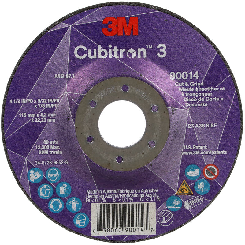 3M Cubitron 3 Cut & Grind Wheel - 4 1/2" X 5/32" X 7/8" Type 27 90014