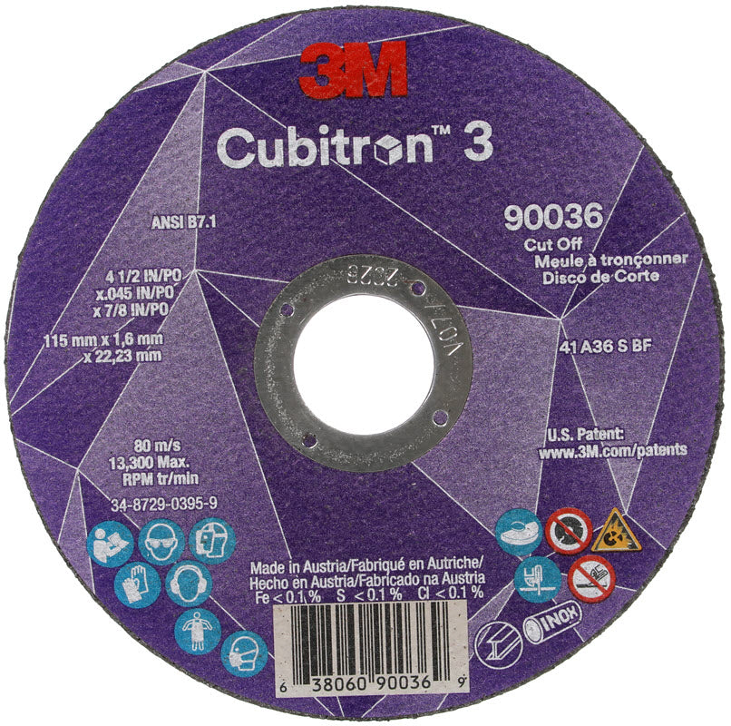 3M Cubitron 3 Cut-Off Wheel - 4 1/2" X .045" X 7/8" Type 1 90036