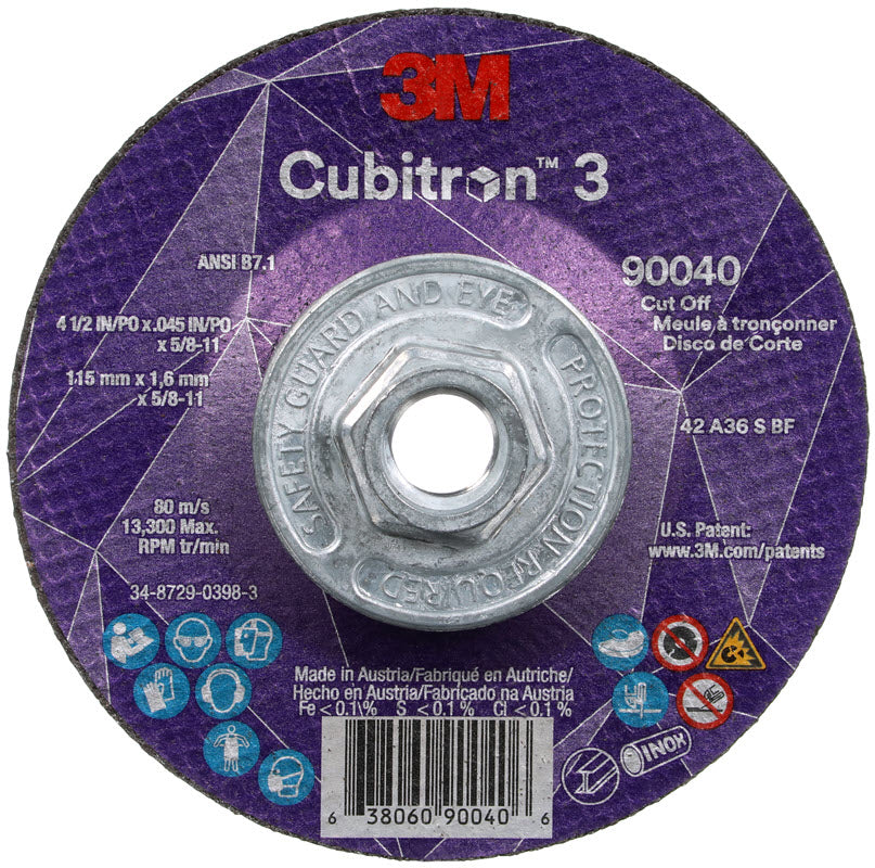 3M Cubitron 3 Depressed Center Cut-Off Wheel w/Hub - 4 1/2" X .045" Type 27 90040