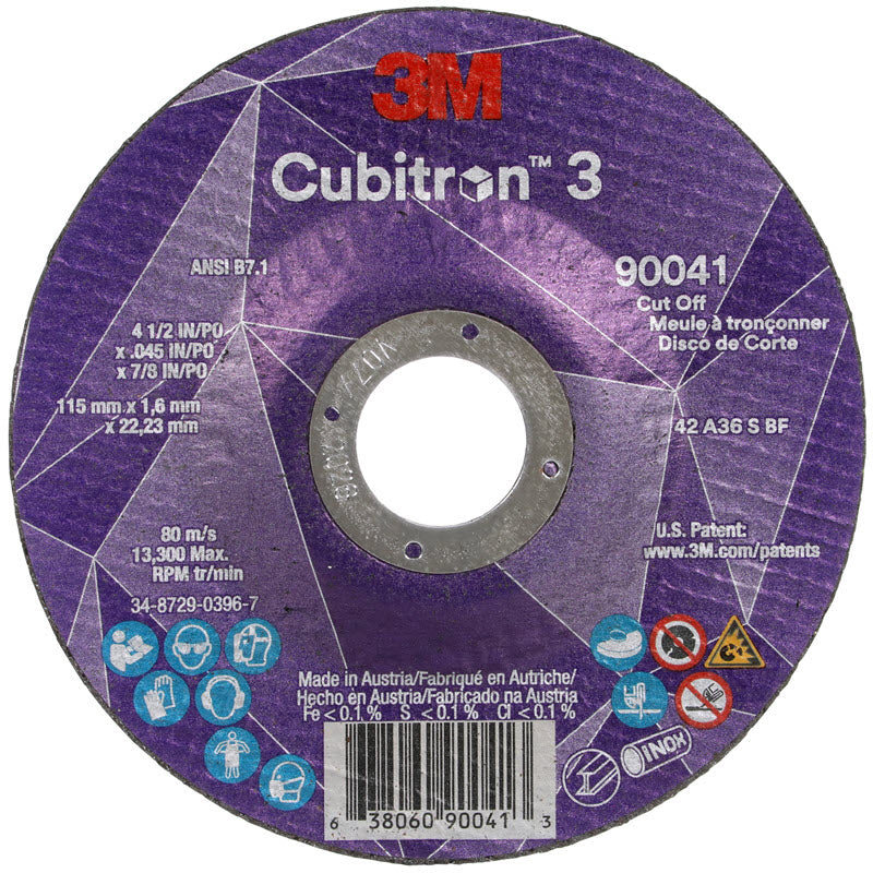 3M Cubitron 3 Depressed Center Cut-Off Wheel - 4 1/2" X .045" X 7/8" Type 27 90041