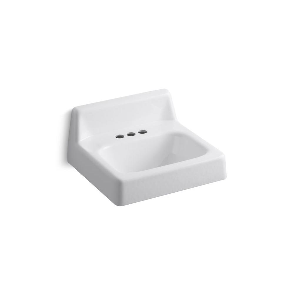 KOHLER Hudson Wall-Mounted Cast Iron Bathroom Sink in White with Overflow Drain