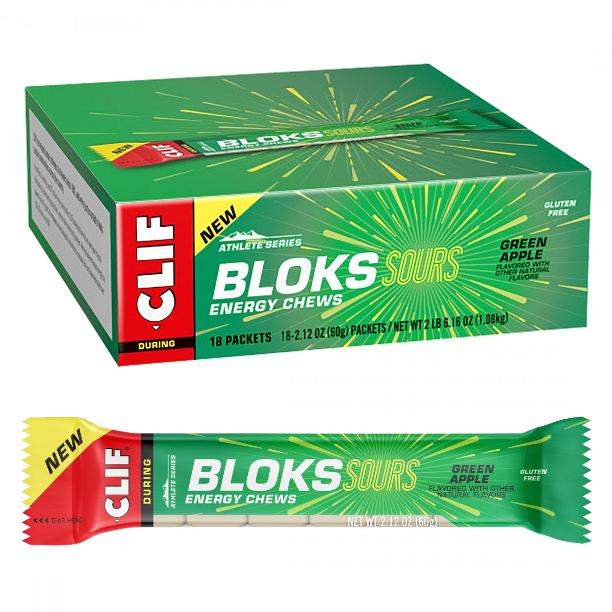 Clifbar Clif Bloks Energy Chews Energy Sour Green Apple Box of 18 No